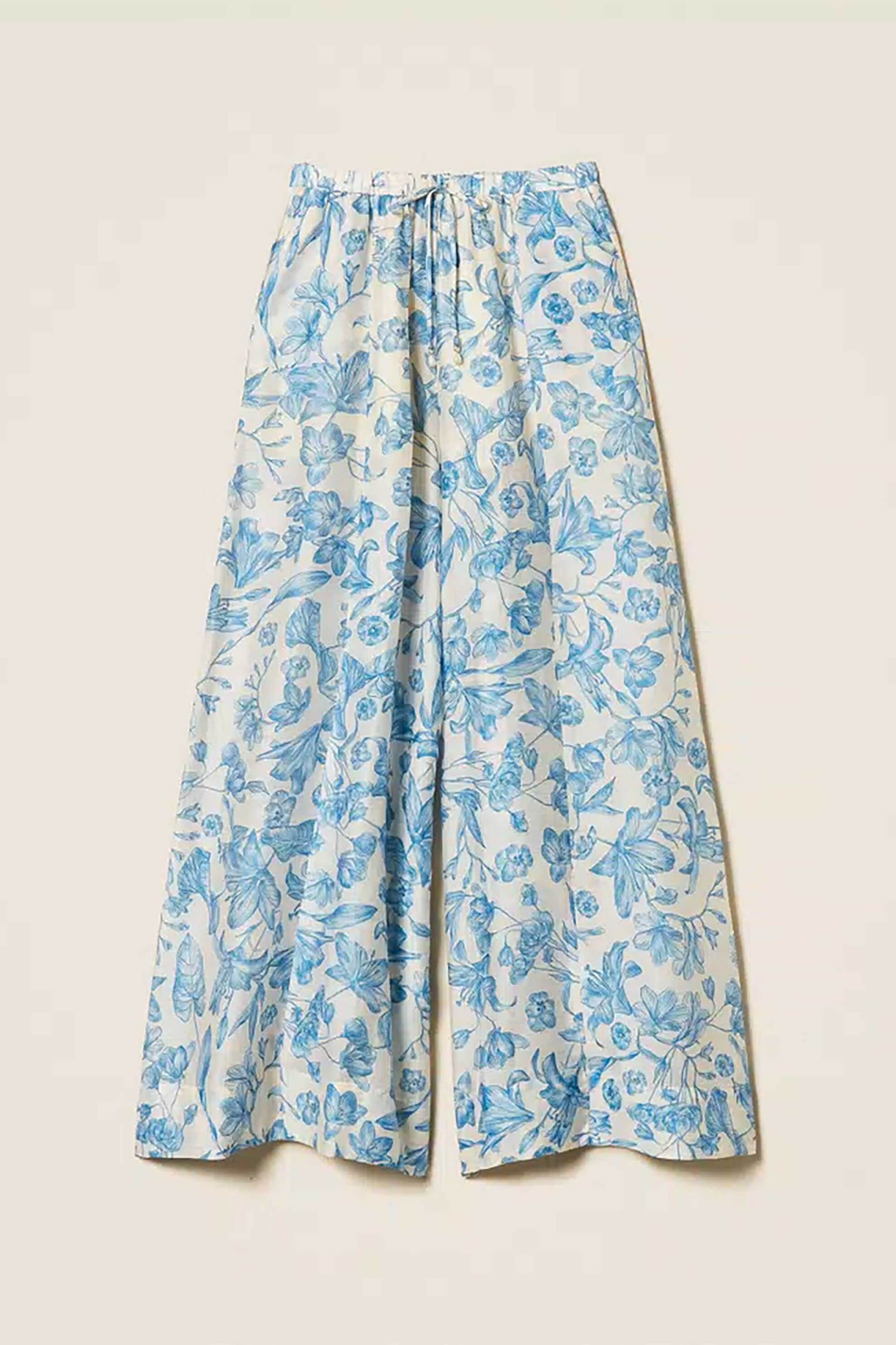 Twinset Γυναικείο Παντελόνι με Floral Print Palazzo Fit - 261Lm2Sbb Μπλε