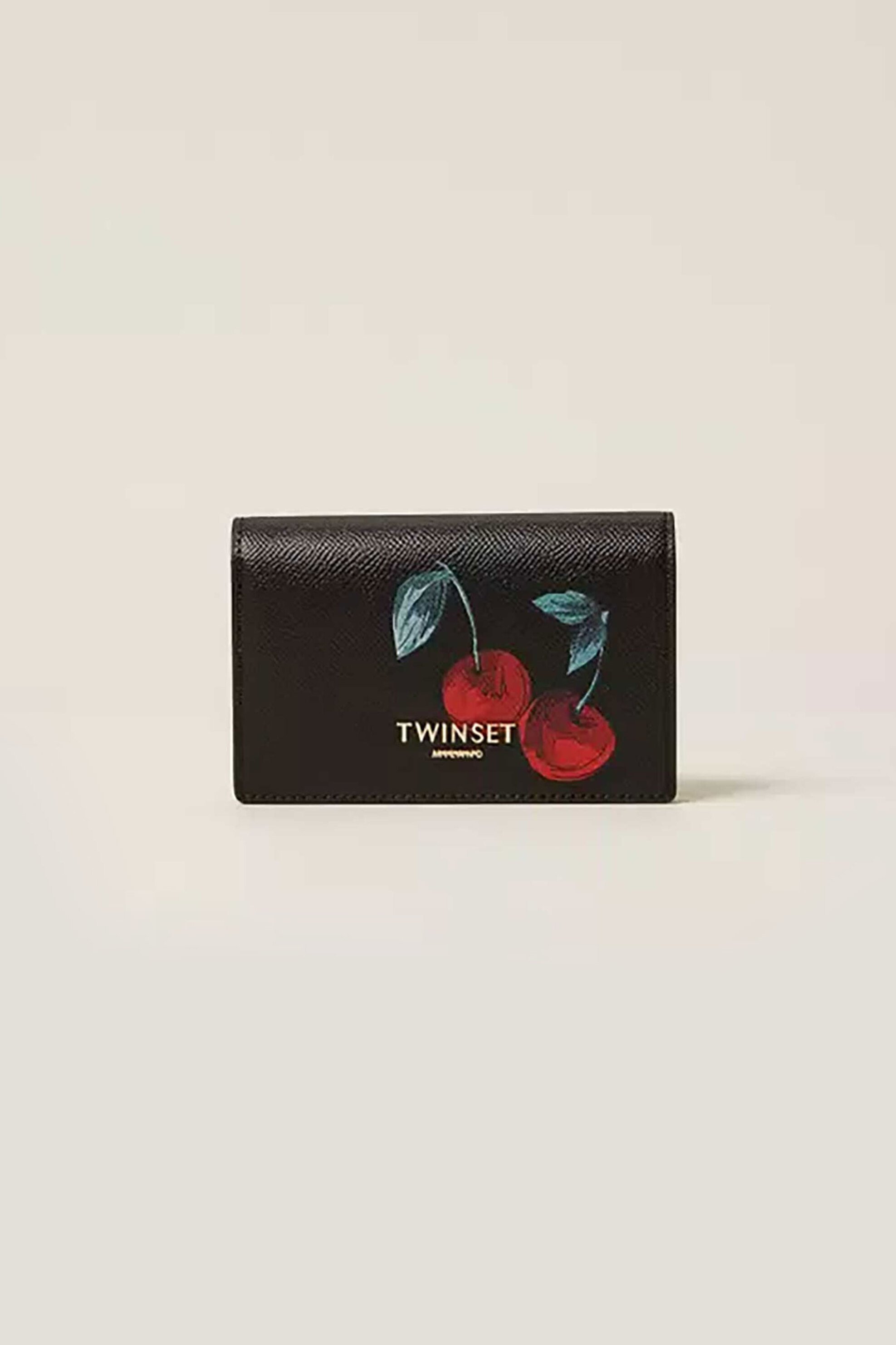 Twinset γυναικείο πορτοφόλι με all-over cherry print και μεταλλικό λογότυπο - 261TL8030 Μαύρο