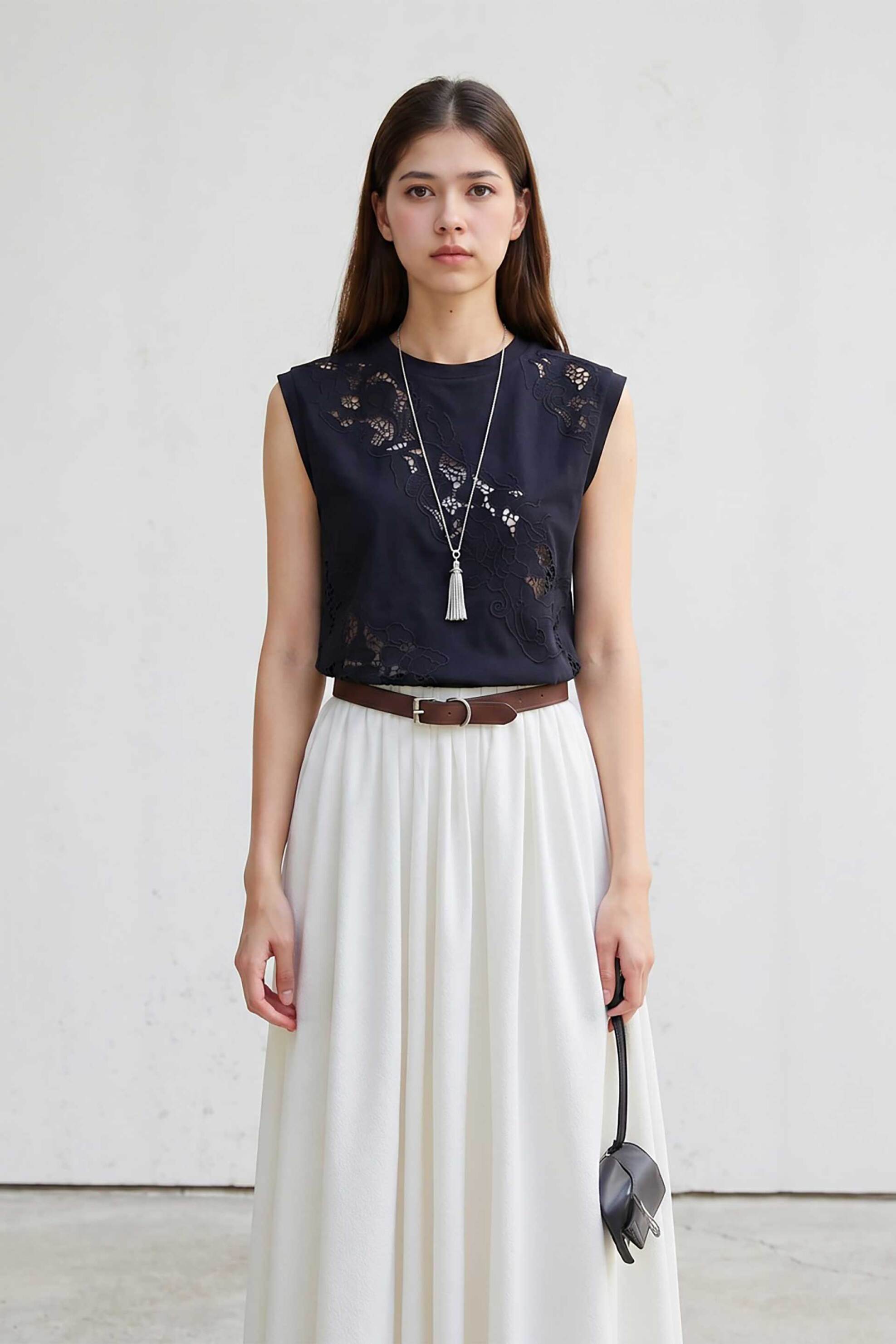 TWINSET Twinset γυναικείο τοπ αμάνικο με διάτρητα σχέδια - 261TT2050 Μαύρο