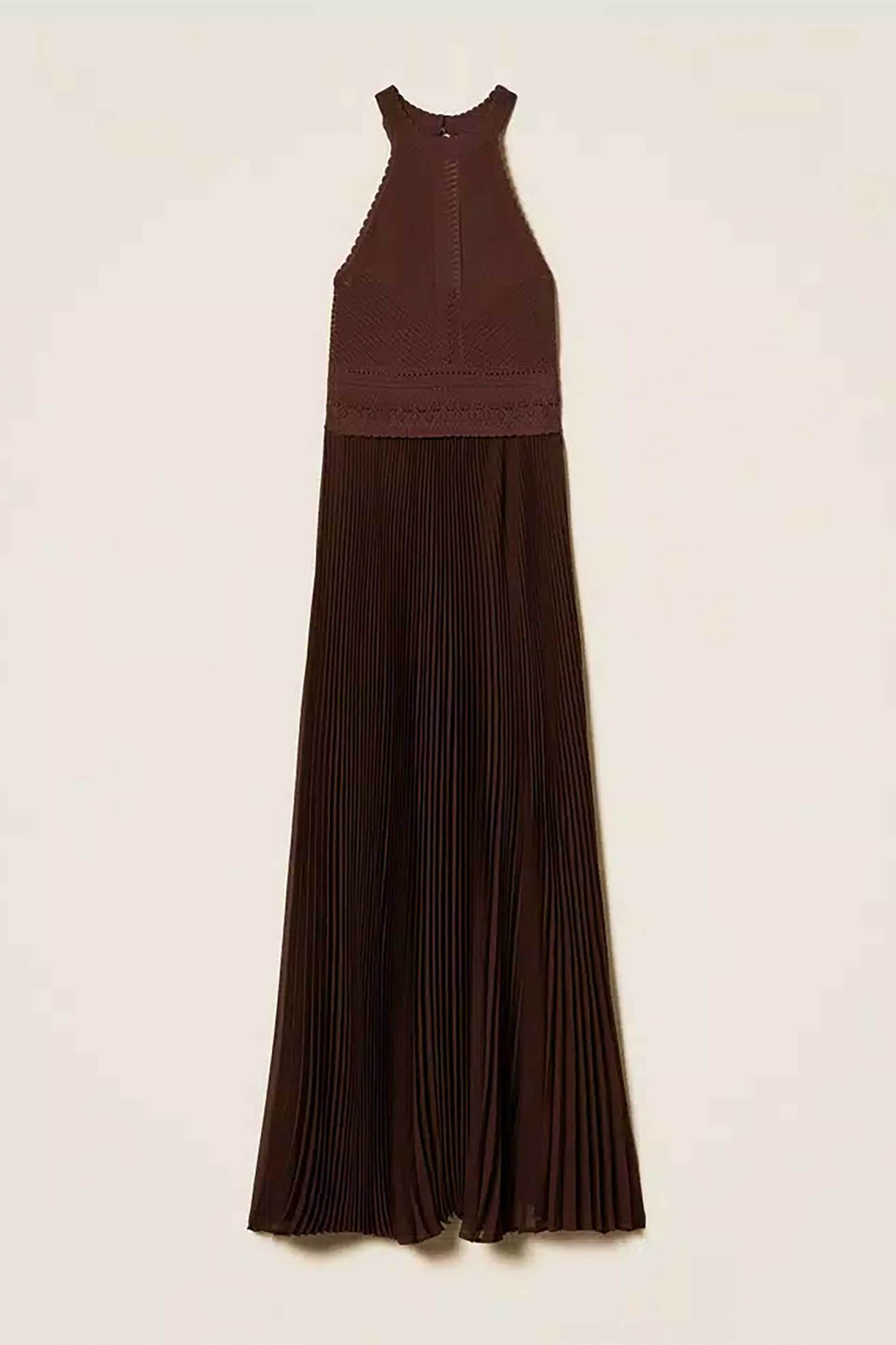 Twinset Γυναικείο Maxi Αμάνικο Φόρεμα Πλισέ - 261Tt3191 Καφέ