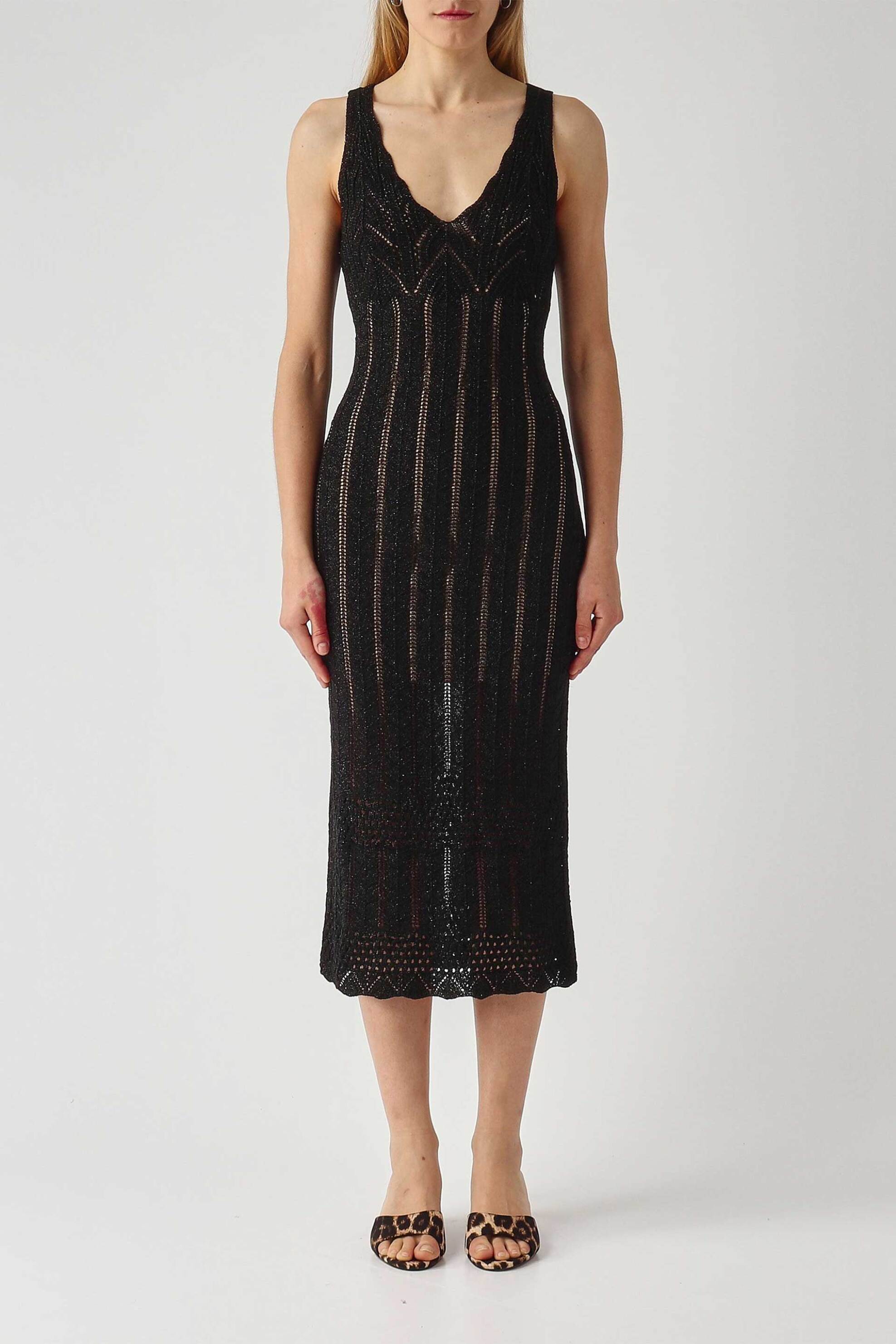 TWINSET Twinset γυναικείο midi αμάνικο φόρεμα lurex πλεκτό - 261TT3322 Μαύρο