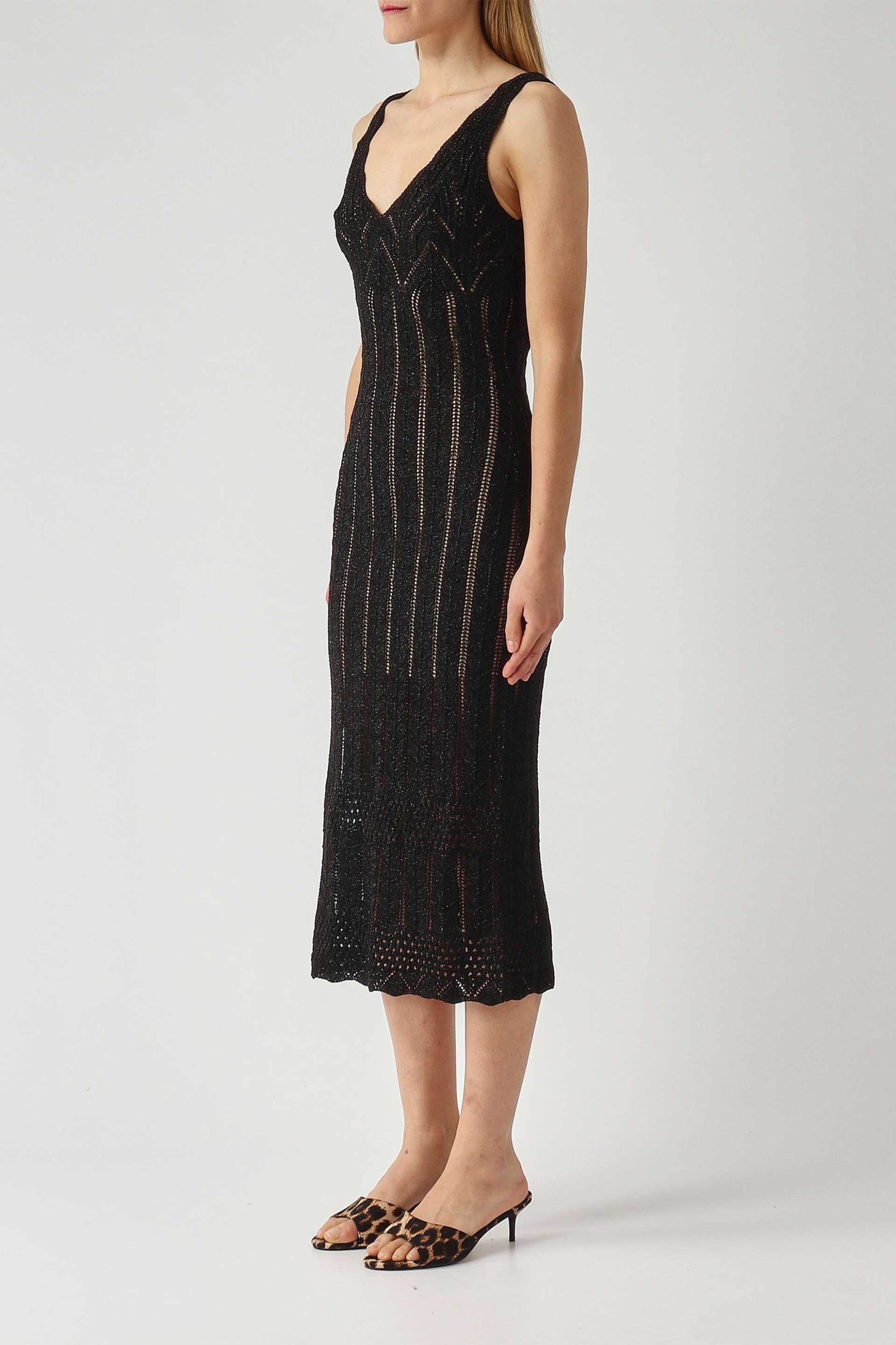 TWINSET Twinset γυναικείο midi αμάνικο φόρεμα lurex πλεκτό - 261TT3322 Μαύρο - 2