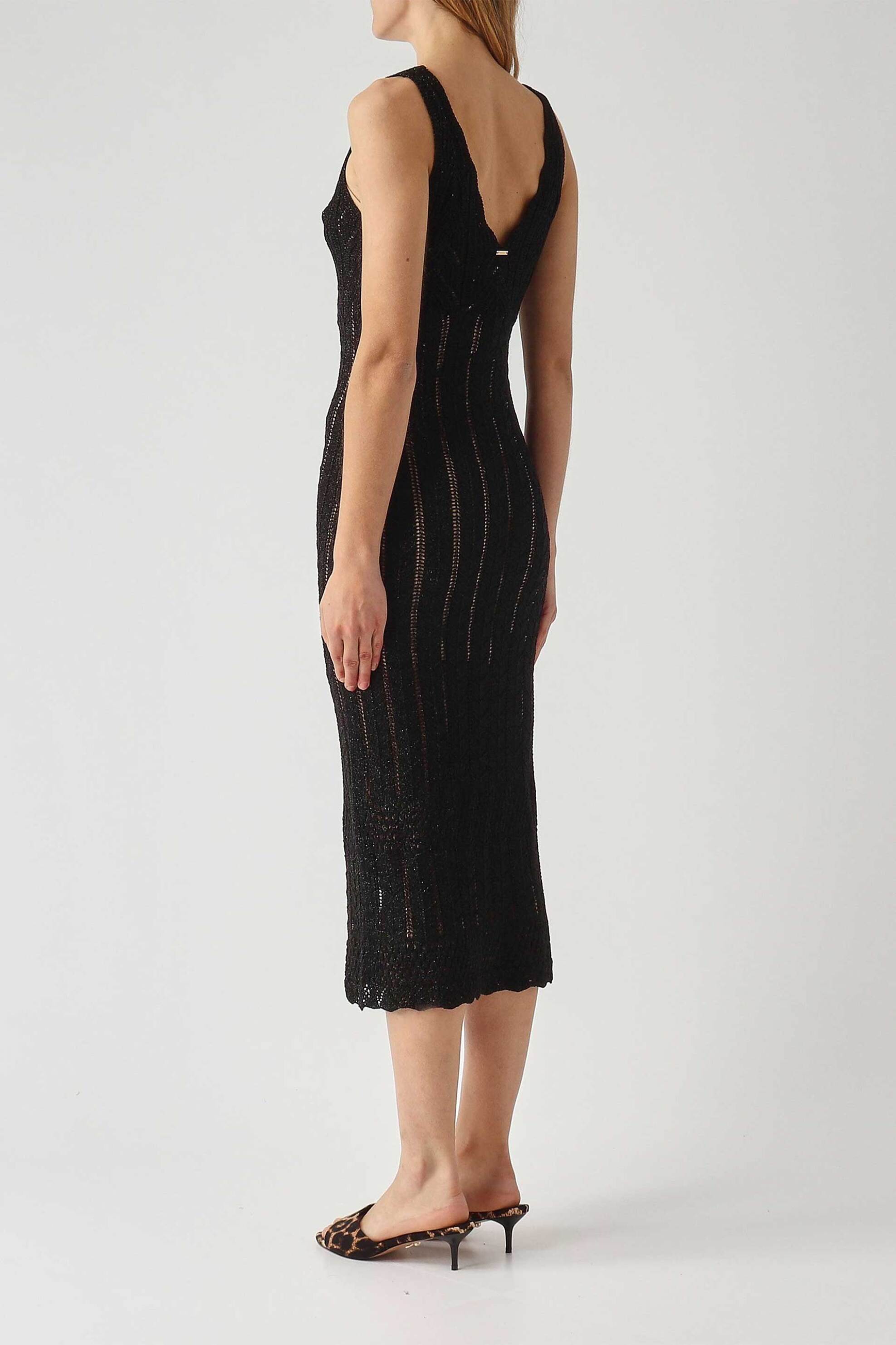 TWINSET Twinset γυναικείο midi αμάνικο φόρεμα lurex πλεκτό - 261TT3322 Μαύρο - 3