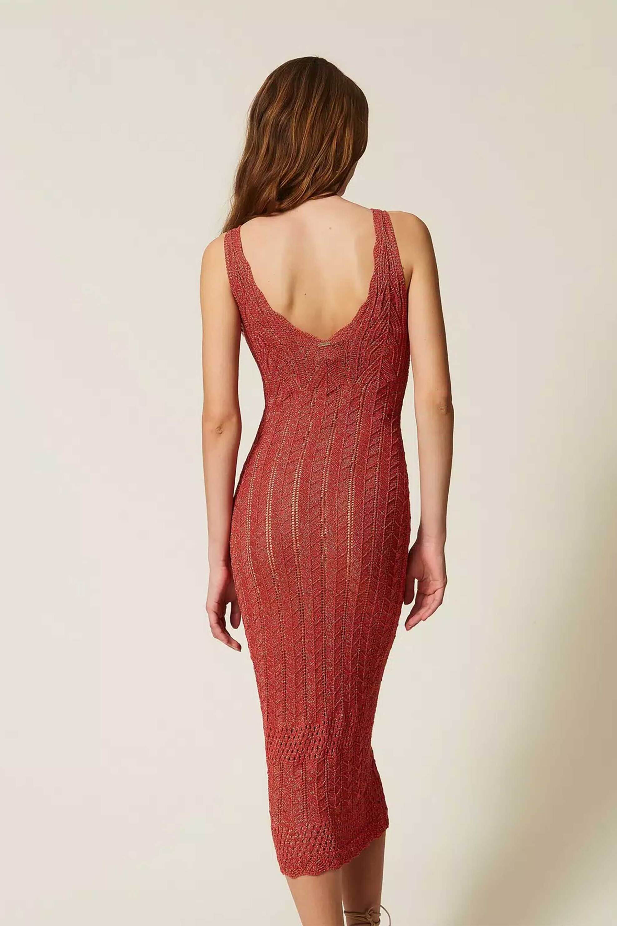 TWINSET Twinset γυναικείο midi αμάνικο φόρεμα lurex πλεκτό - 261TT3322 Μπορντό - 3