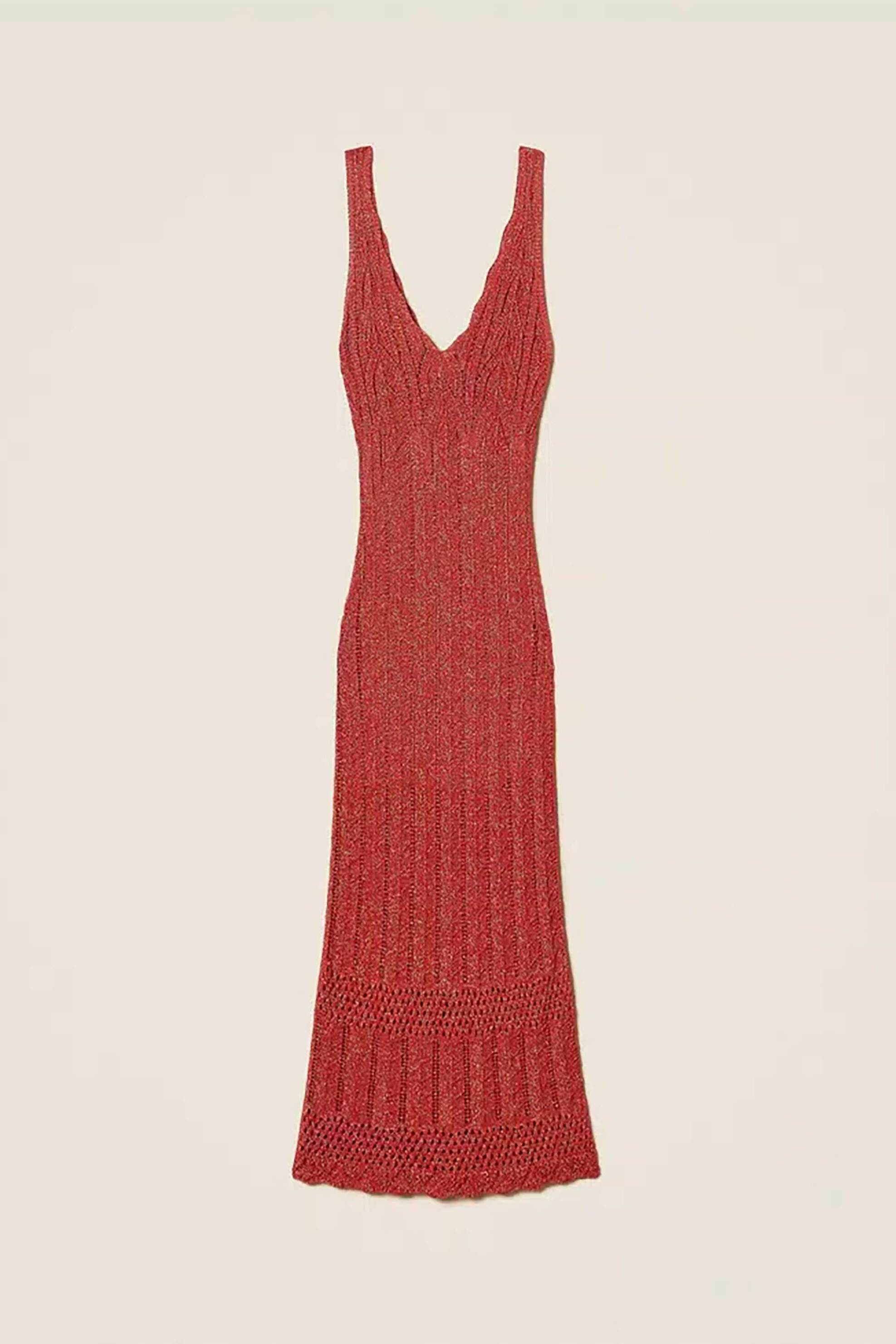 Twinset Γυναικείο Midi Αμάνικο Φόρεμα Lurex Πλεκτό - 261Tt3322 Μπορντό