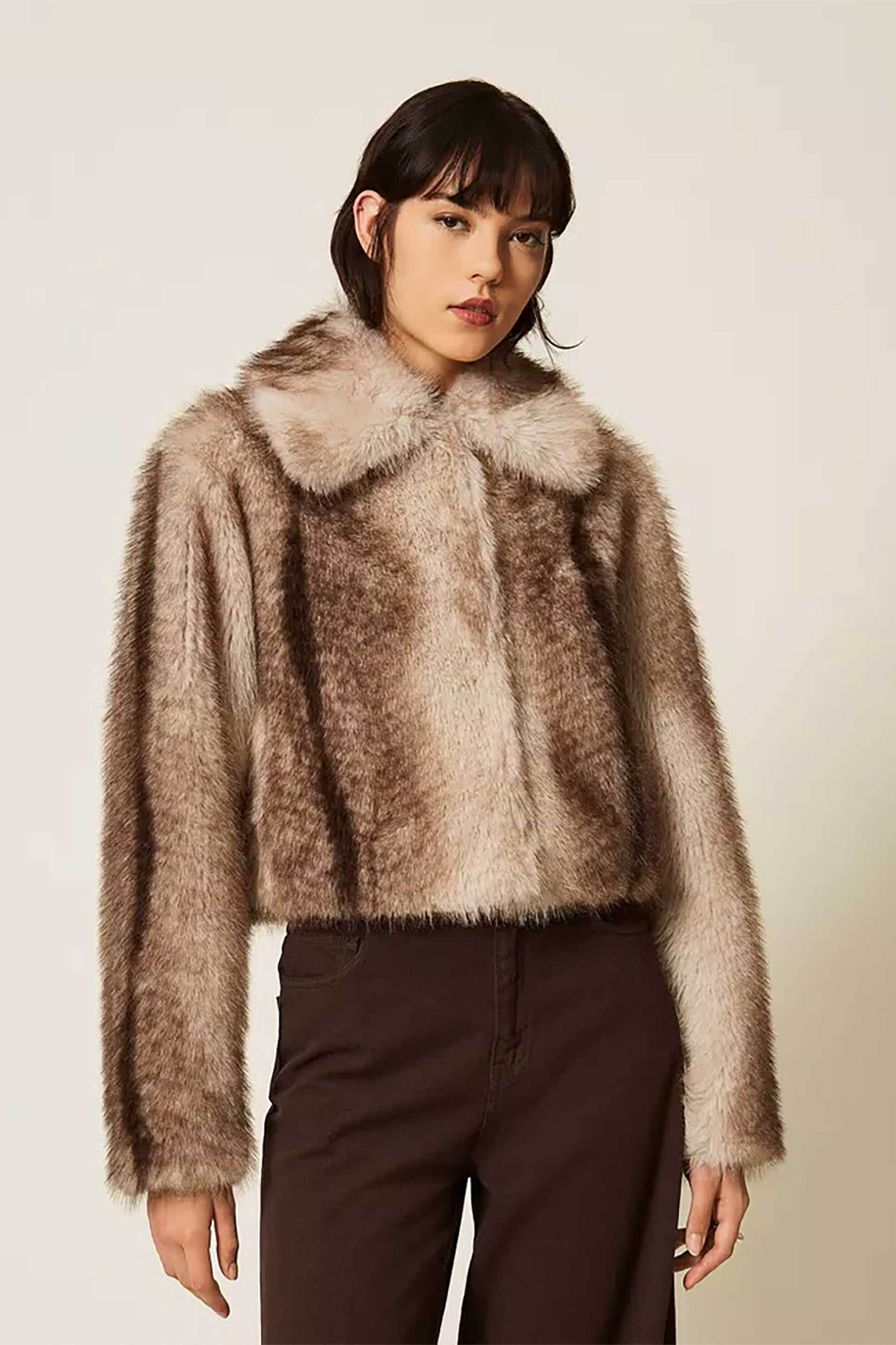 Twinset γυναικείο faux fur jacket - 262TP2240 Καφέ