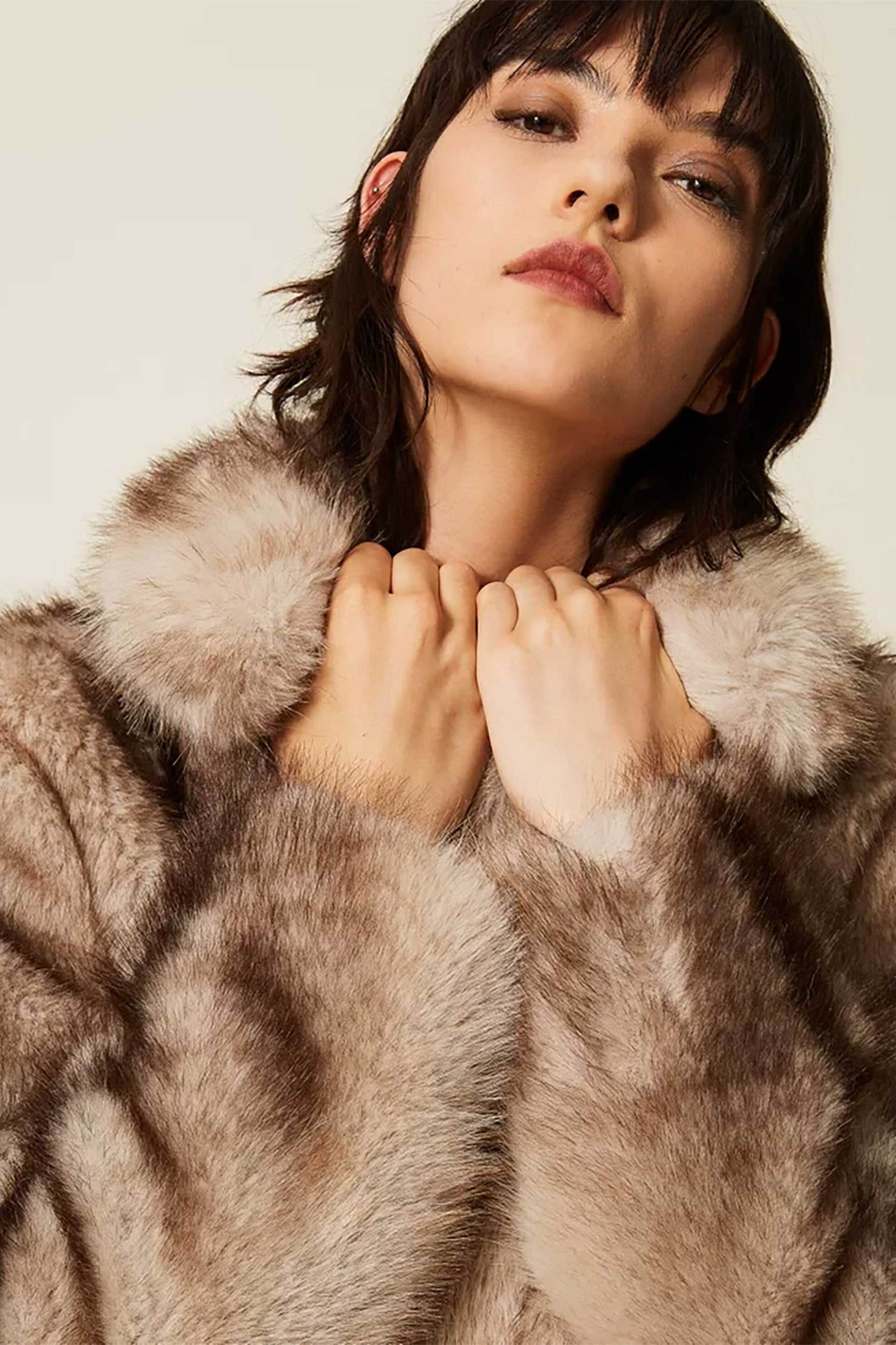 Twinset γυναικείο faux fur jacket - 262TP2240 Καφέ