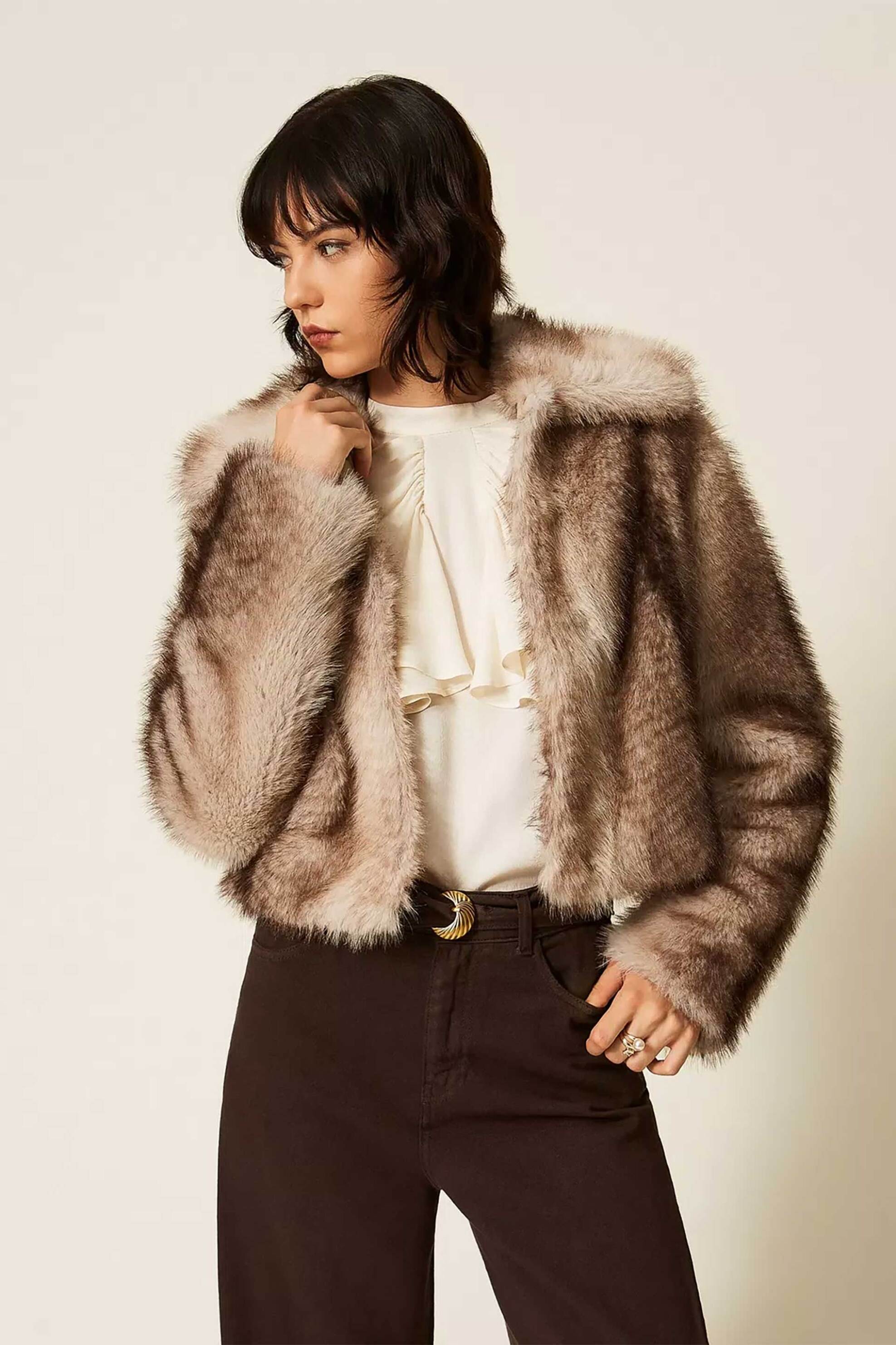TWINSET Twinset γυναικείο faux fur jacket - 262TP2240 Καφέ - 3