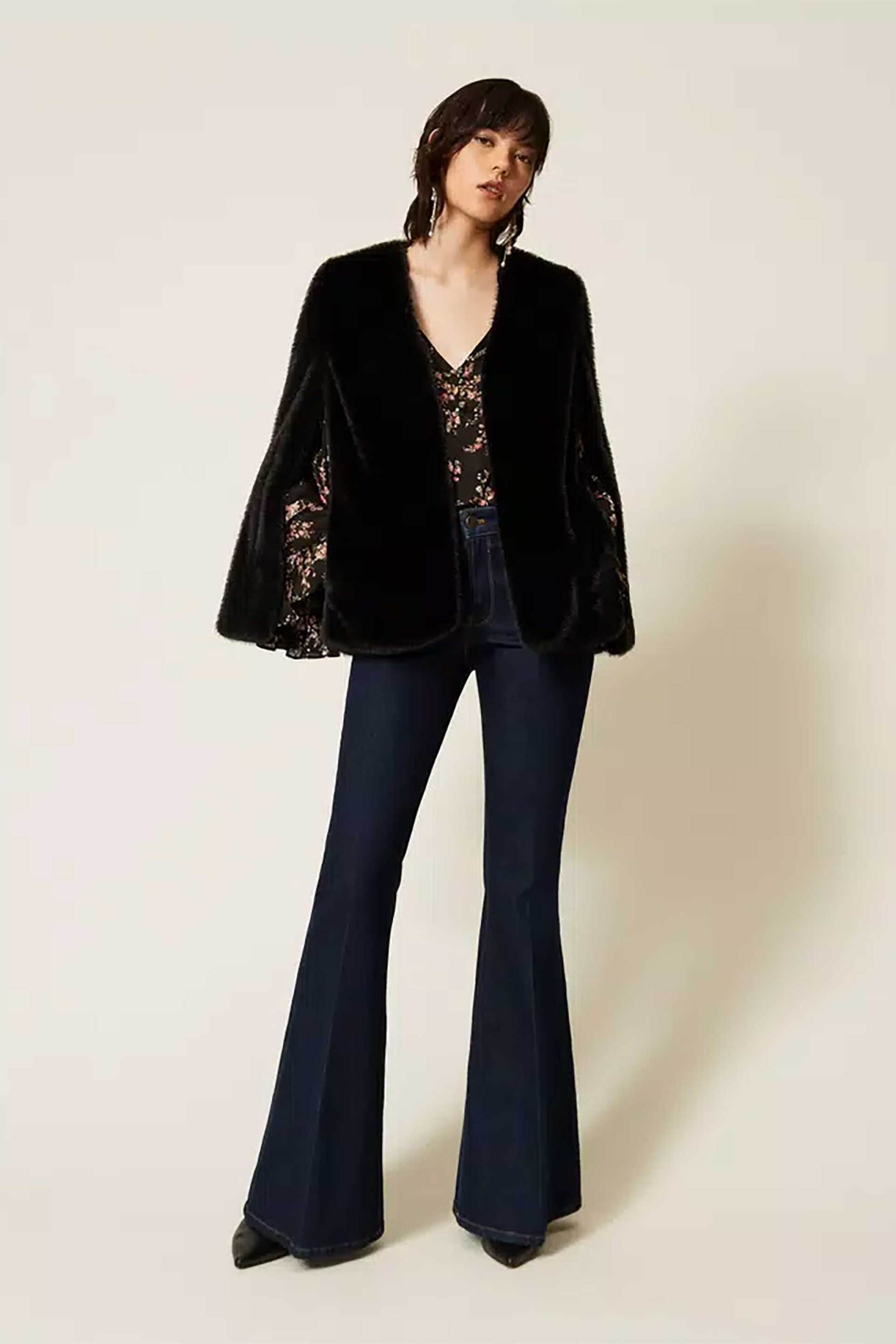 TWINSET Twinset γυναικεία faux fur κάπα - 262TP2242 Μαύρο - 2
