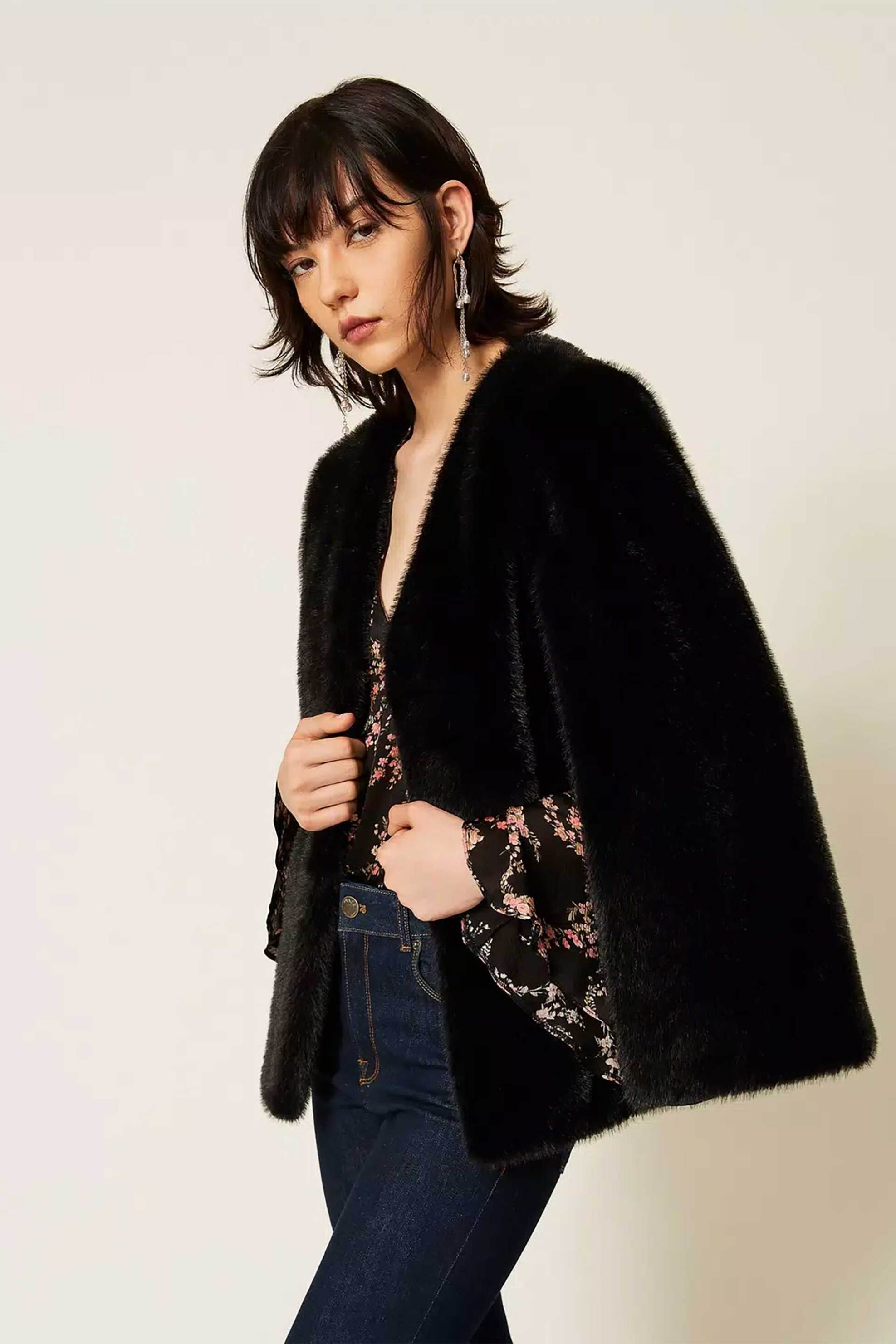 TWINSET Twinset γυναικεία faux fur κάπα - 262TP2242 Μαύρο - 3