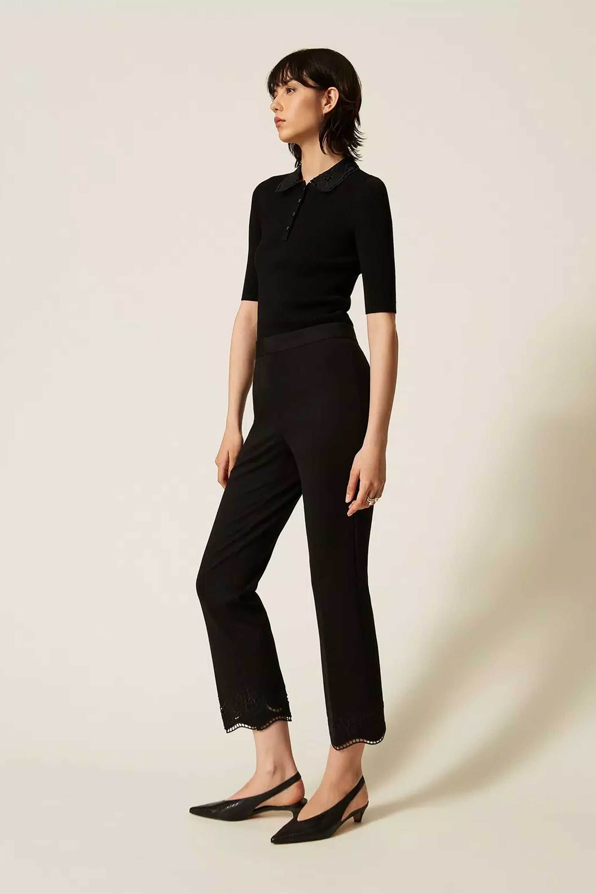 TWINSET Twinset γυναικείο παντελόνι με κέντημα στο τελείωμα - 262TP2673 Μαύρο - 3
