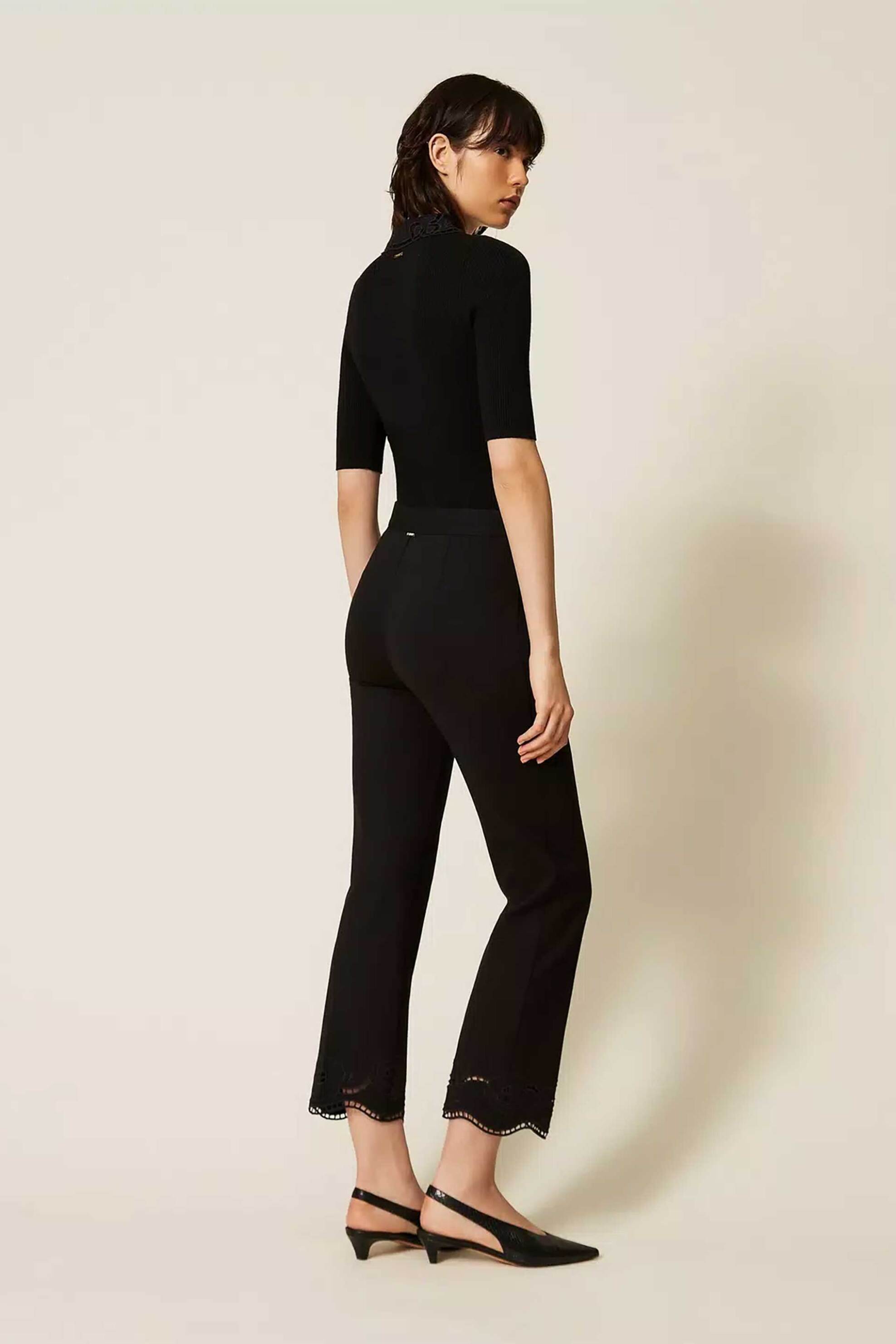 TWINSET Twinset γυναικείο παντελόνι με κέντημα στο τελείωμα - 262TP2673 Μαύρο - 4