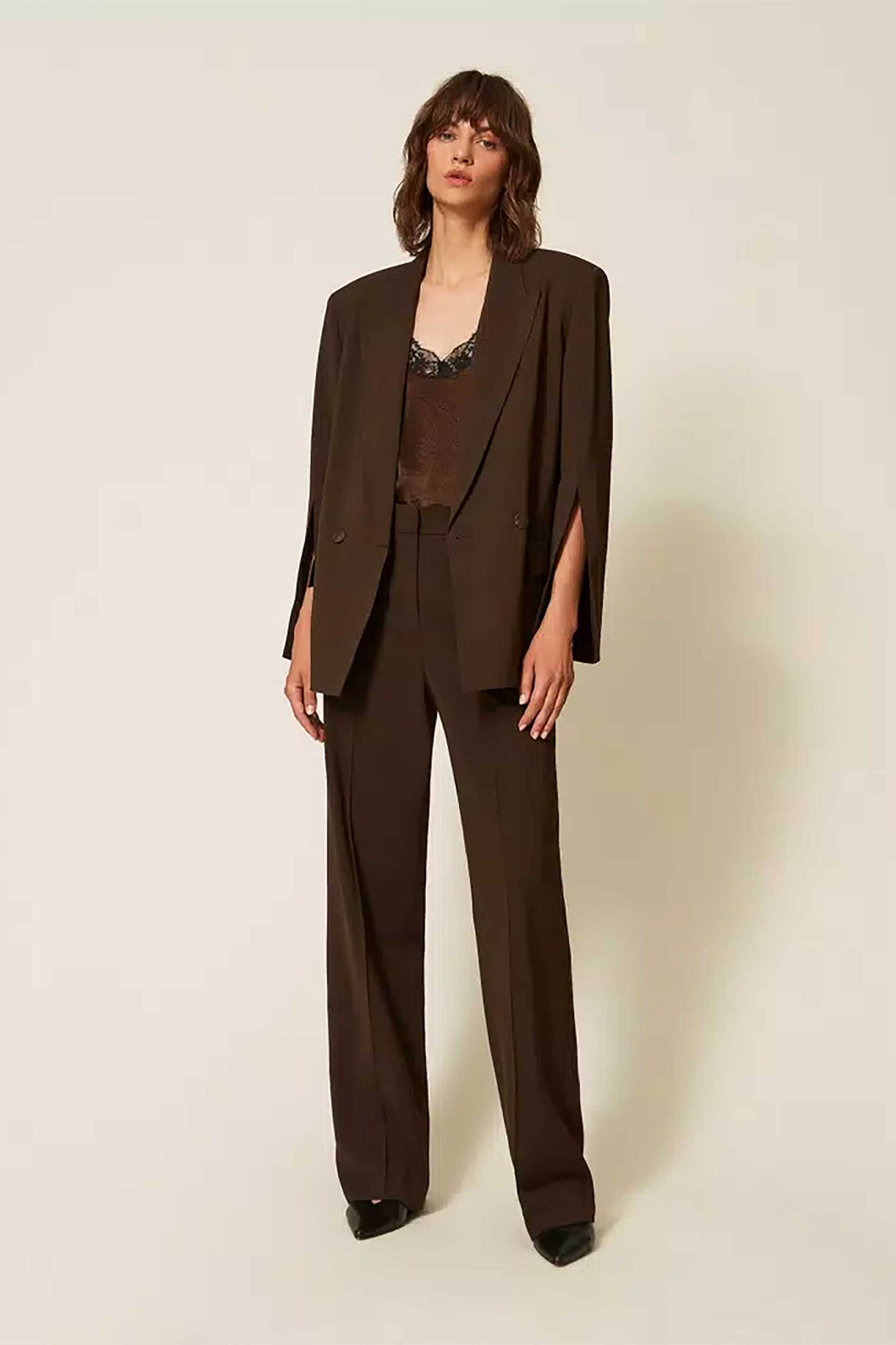 Twinset γυναικείο παντελόνι Wide Leg - 262TP268G Καφέ