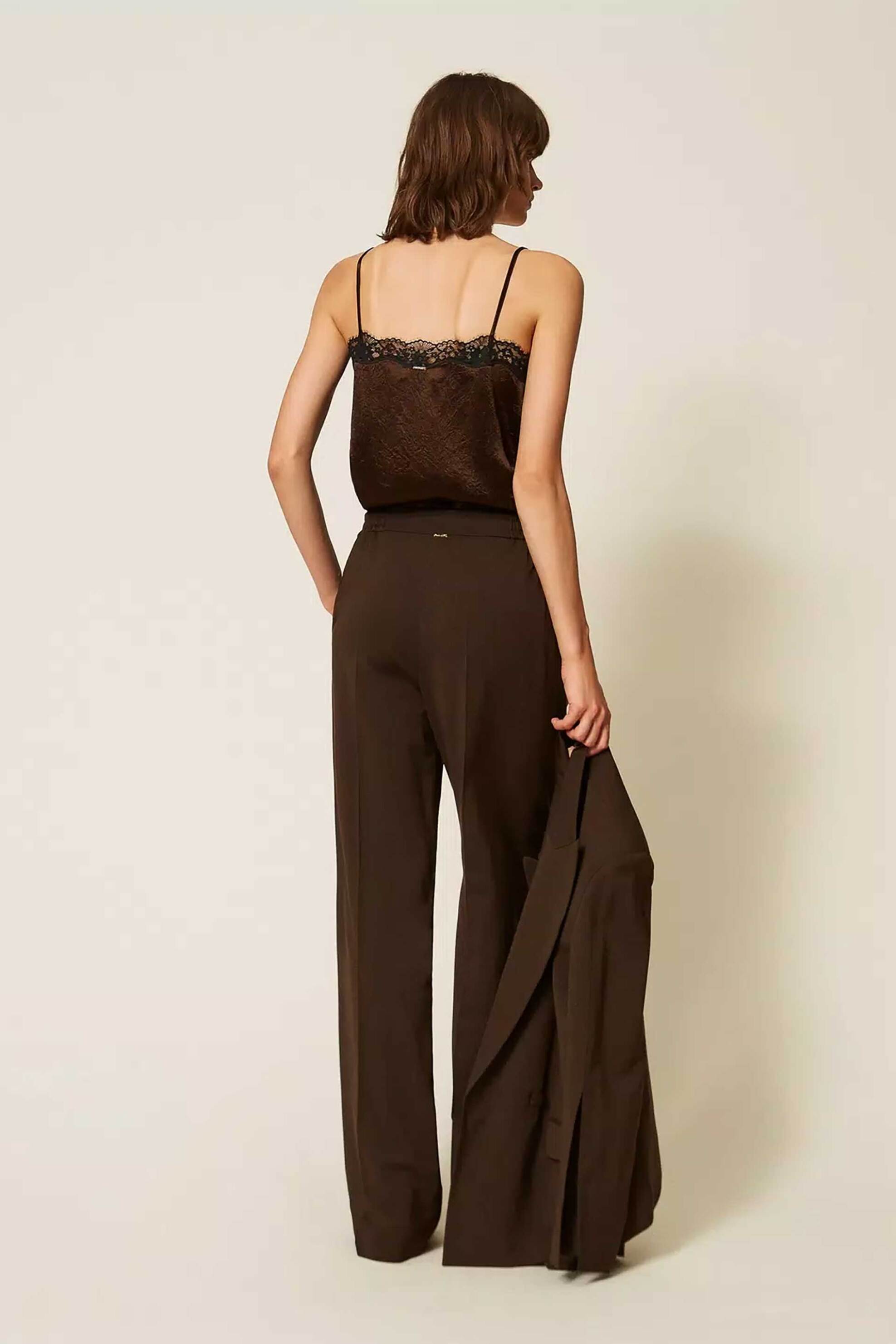 TWINSET Twinset γυναικείο παντελόνι Wide Leg - 262TP268G Καφέ - 4