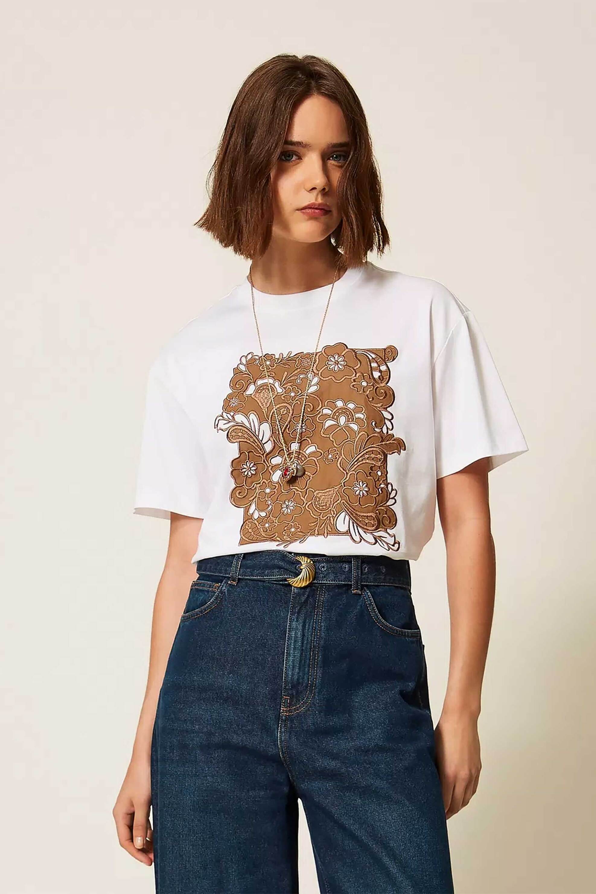 Twinset γυναικείο T-shirt με δαντέλα - 262TP2760 Λευκό