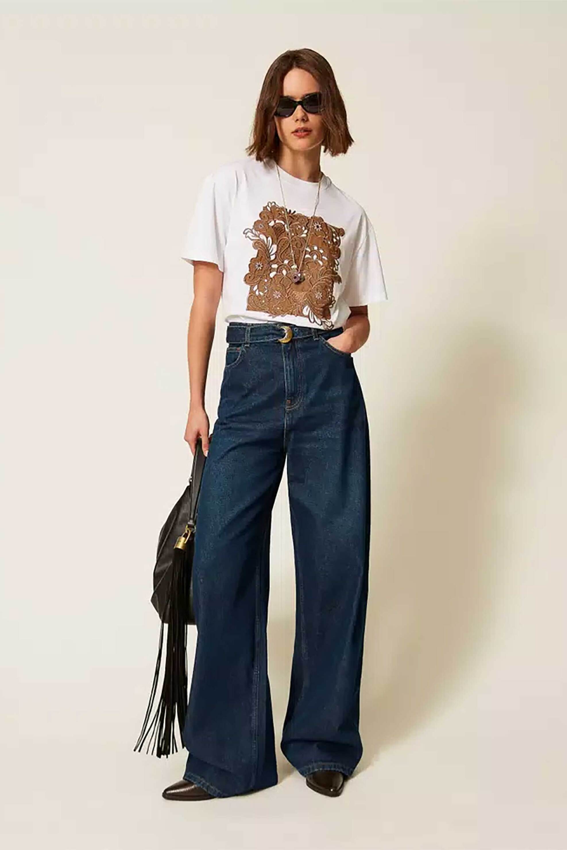 Twinset γυναικείο T-shirt με δαντέλα - 262TP2760 Λευκό