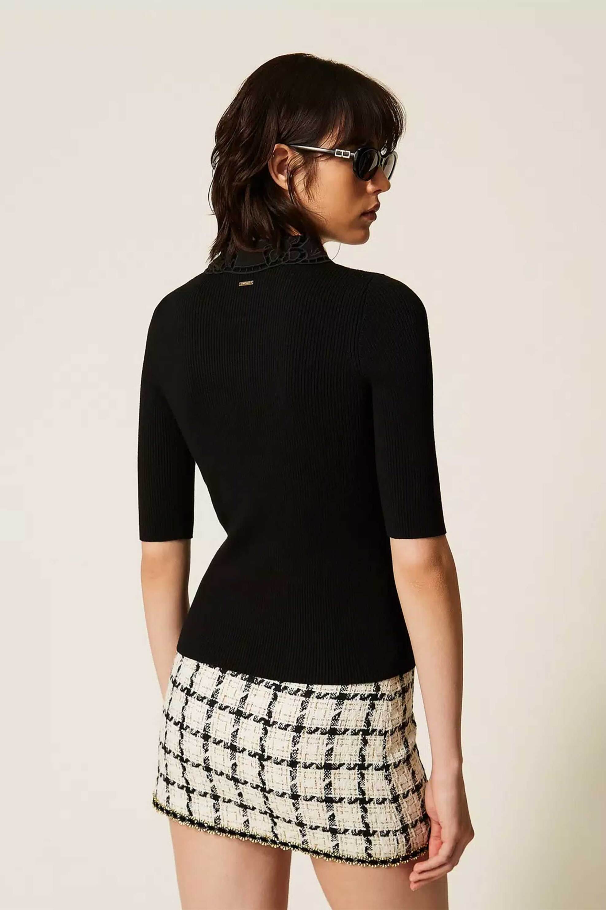 TWINSET Twinset γυναικεία μπλούζα πόλο πλεκτή με κέντημα στον γιακά - 262TP3380 Μαύρο - 4