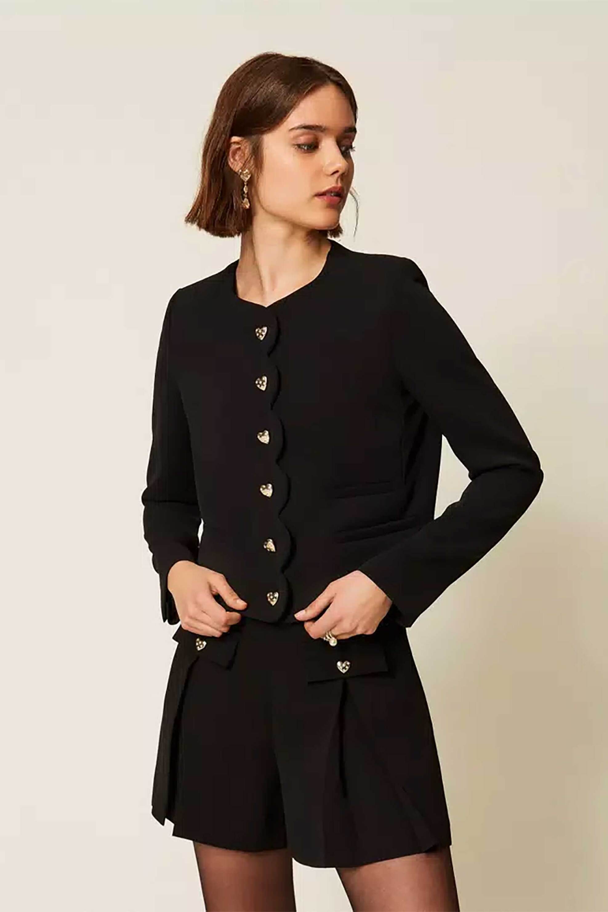 TWINSET Twinset γυναικείο σακάκι με διακοσμητικά κουμπιά καρδιές - 262TP2040 Μαύρο