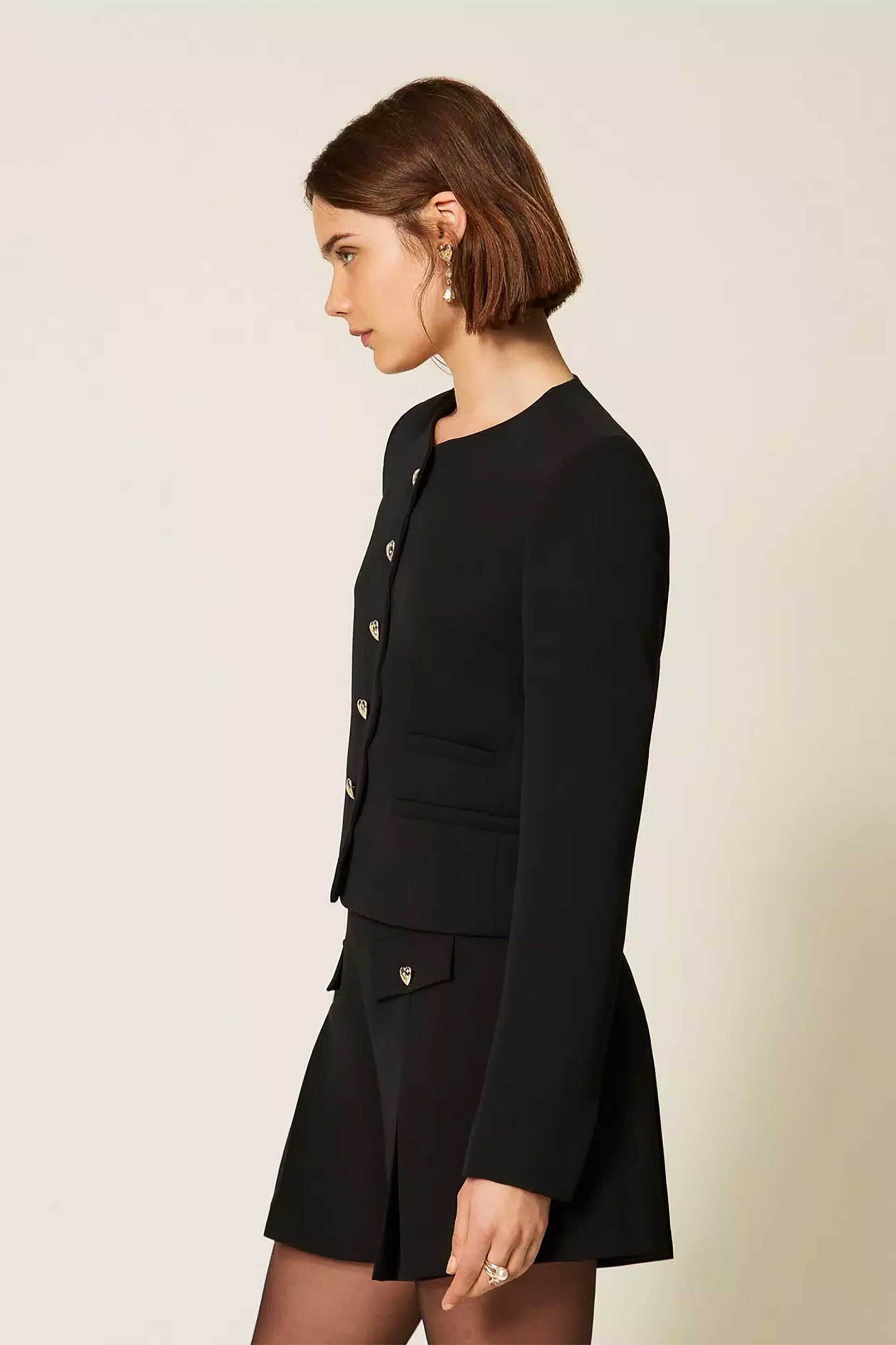 TWINSET Twinset γυναικείο σακάκι με διακοσμητικά κουμπιά καρδιές - 262TP2040 Μαύρο - 3