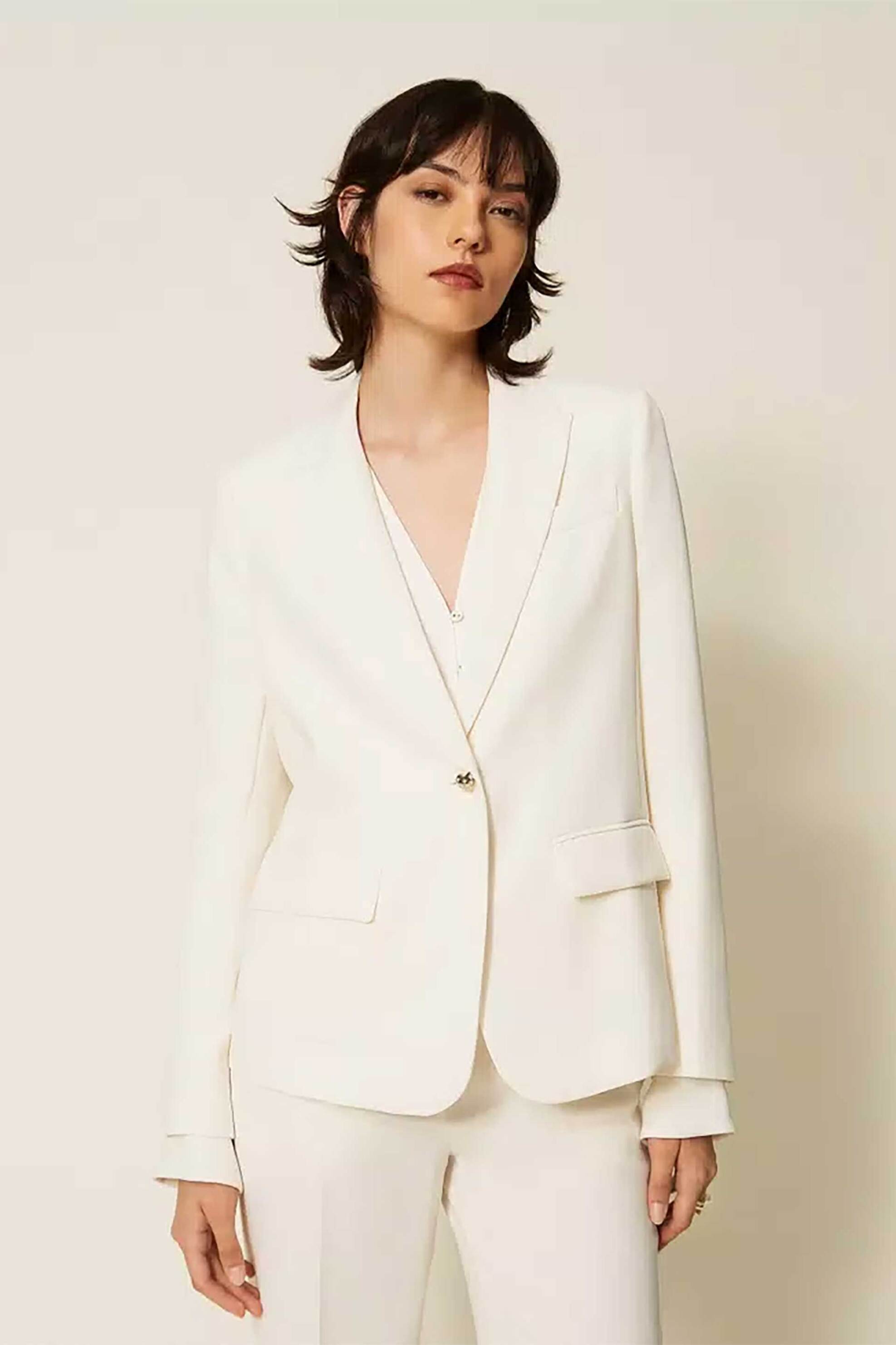 TWINSET Twinset γυναικείο σακάκι με crêpe ύφασμα - 262TP2044 Εκρού