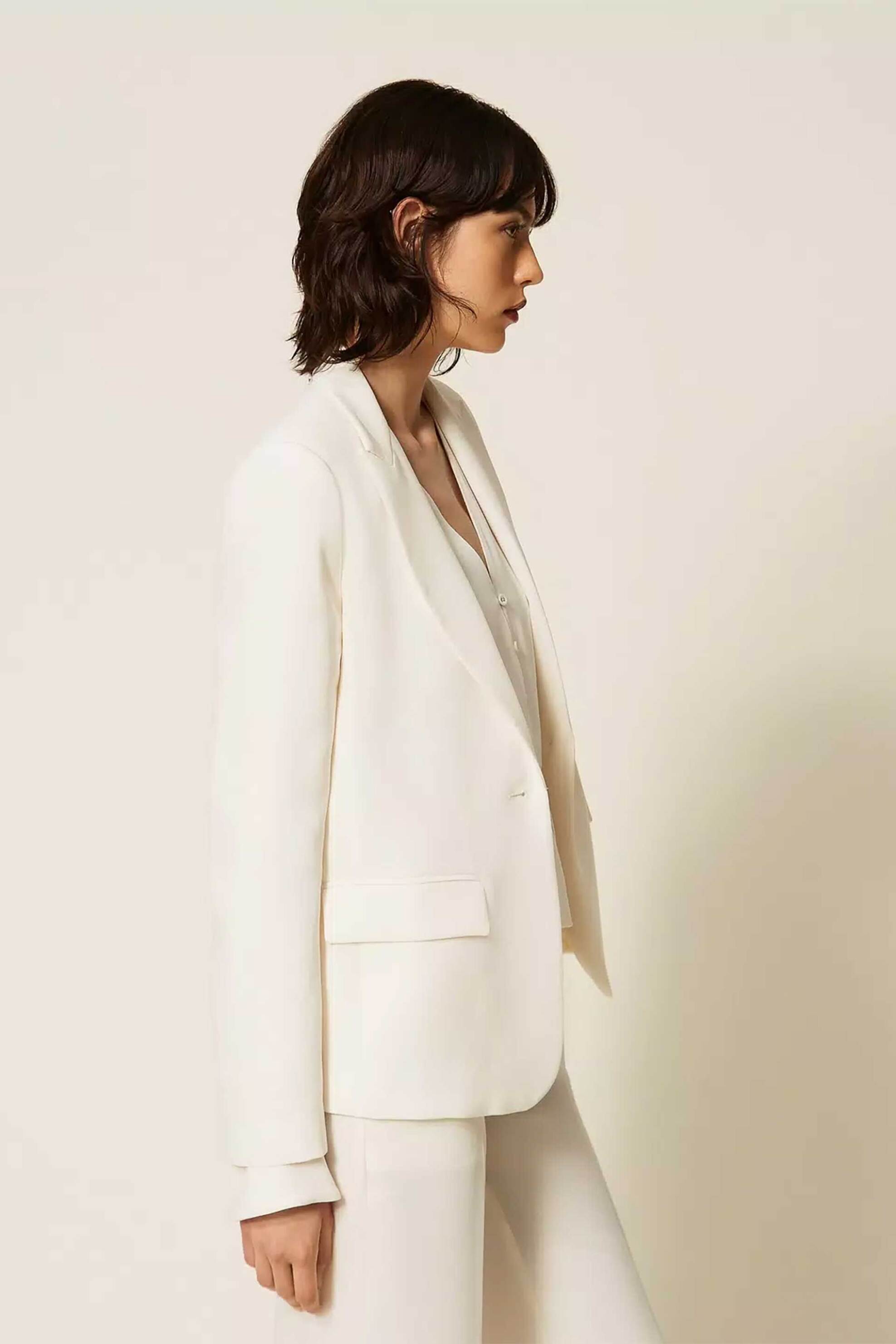 TWINSET Twinset γυναικείο σακάκι με crêpe ύφασμα - 262TP2044 Εκρού - 4