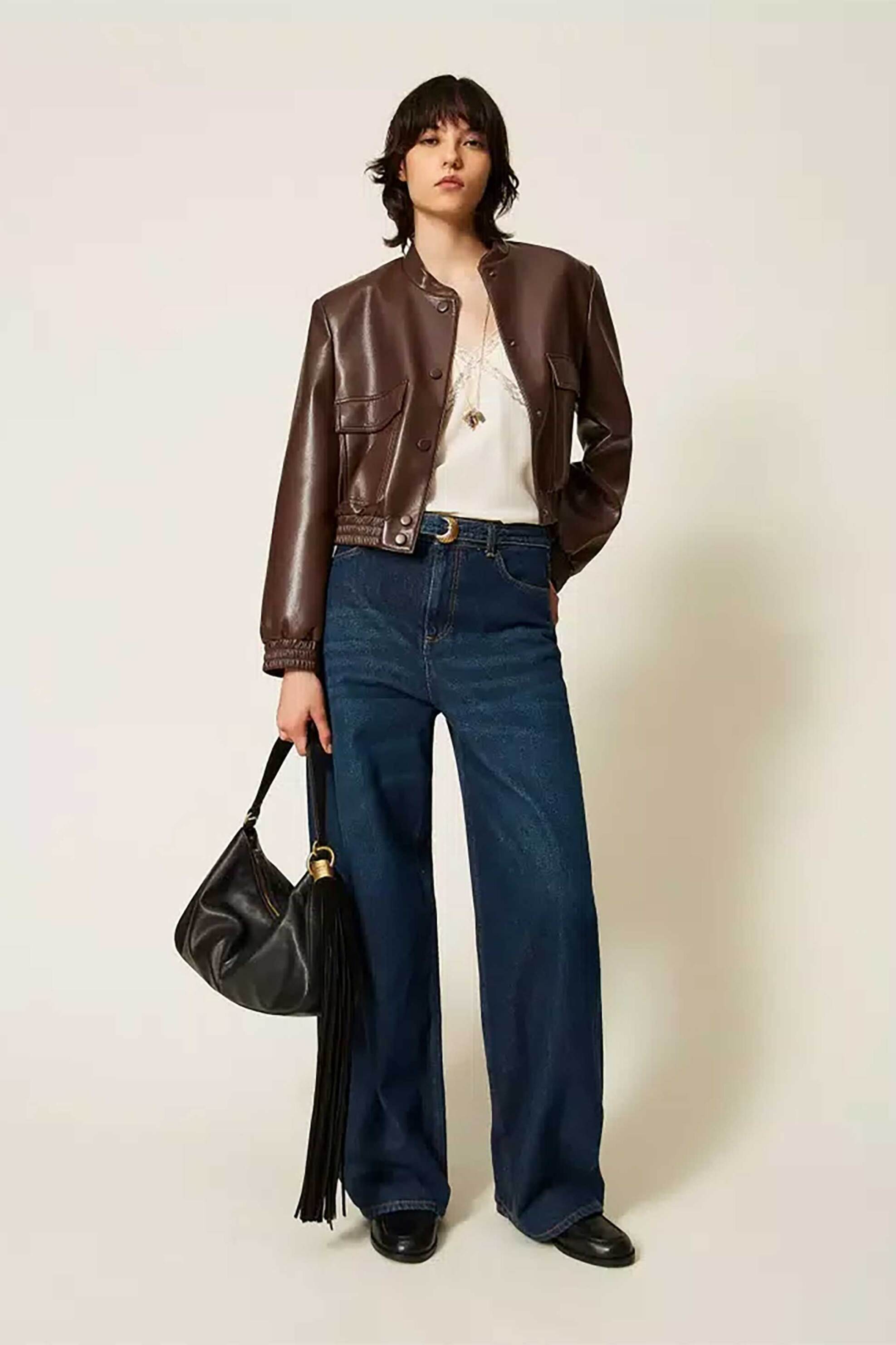 TWINSET Twinset γυναικείο faux leather jacket με κουμπιά - 262TP2052 Καφέ - 3