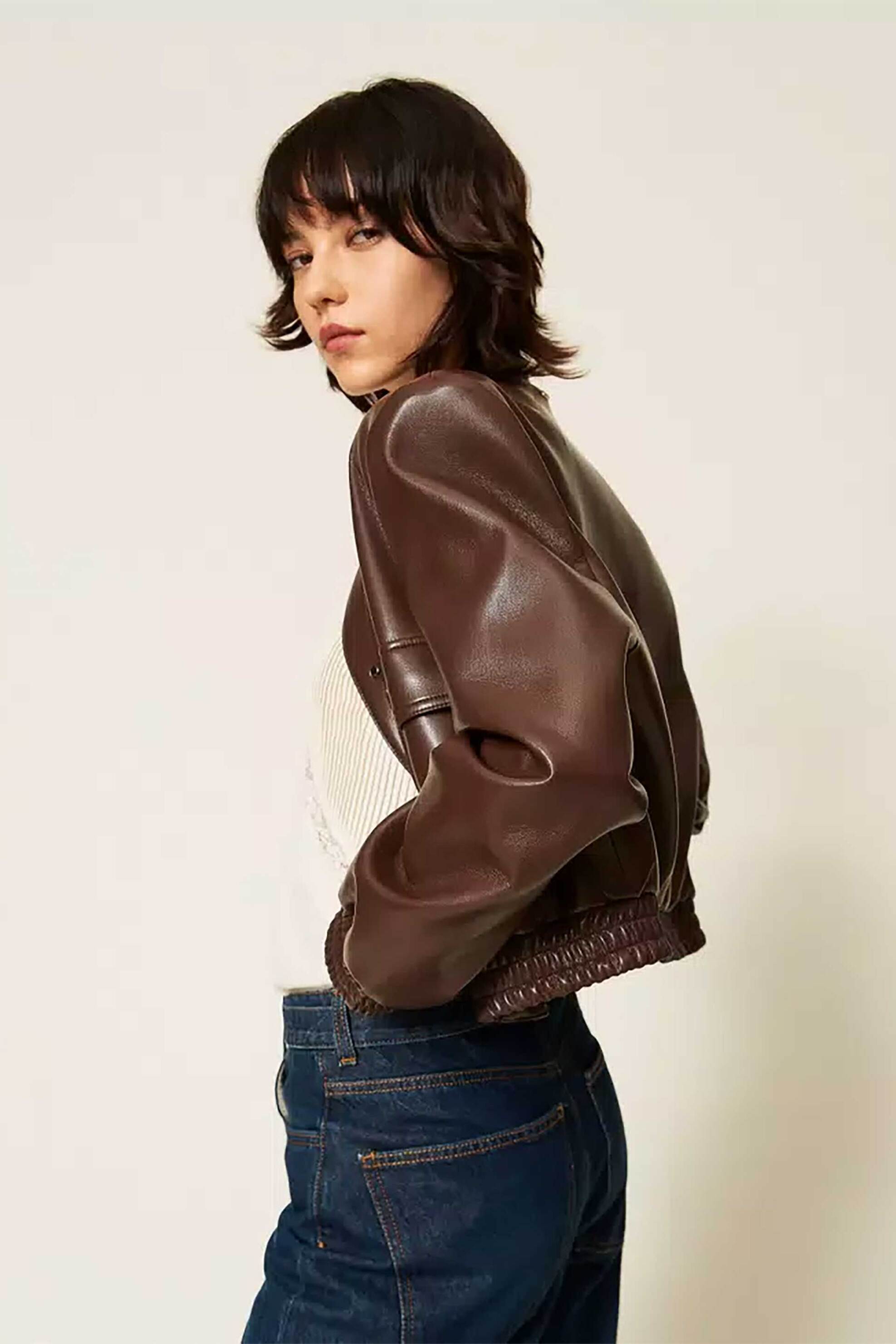 TWINSET Twinset γυναικείο faux leather jacket με κουμπιά - 262TP2052 Καφέ - 4