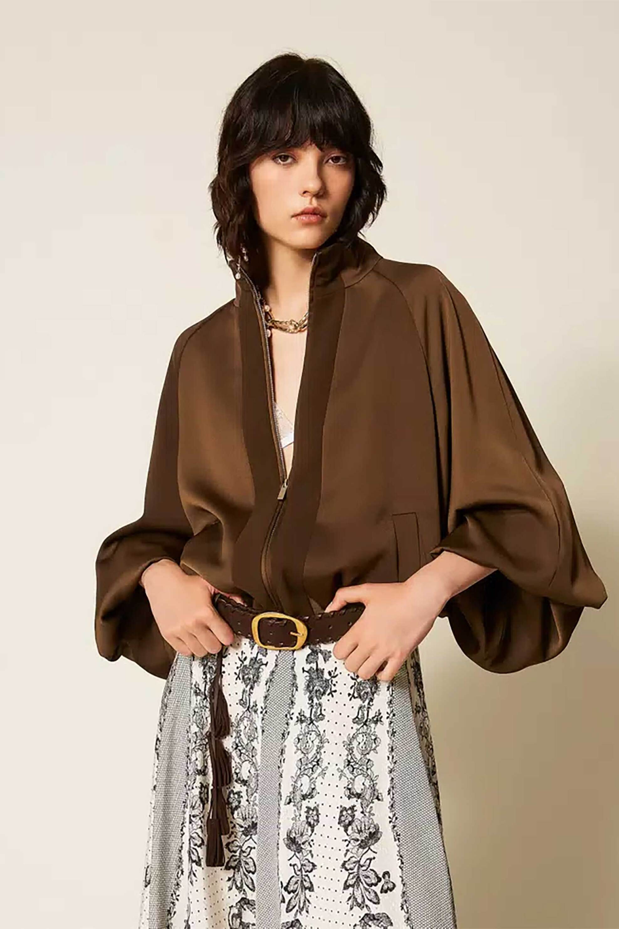 Twinset γυναικείο jacket με ballon μανίκια - 262TP2132 Καφέ