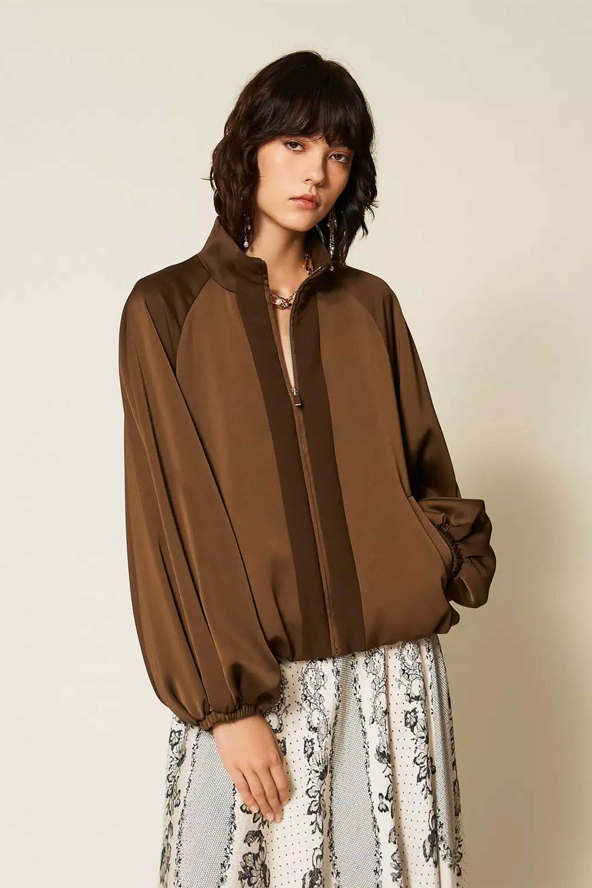 Twinset γυναικείο jacket με ballon μανίκια - 262TP2132 Καφέ