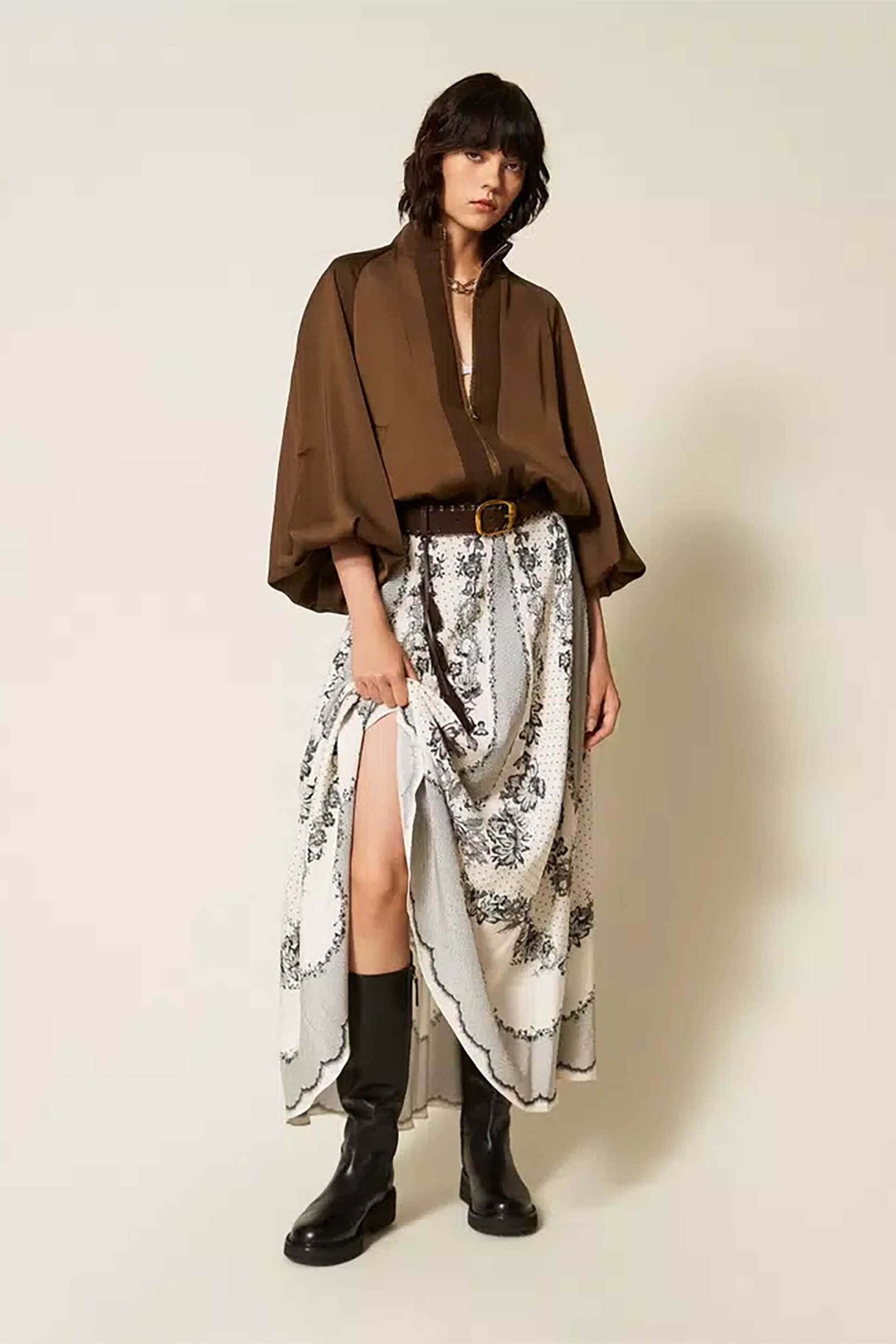 TWINSET Twinset γυναικείο jacket με ballon μανίκια - 262TP2132 Καφέ - 3