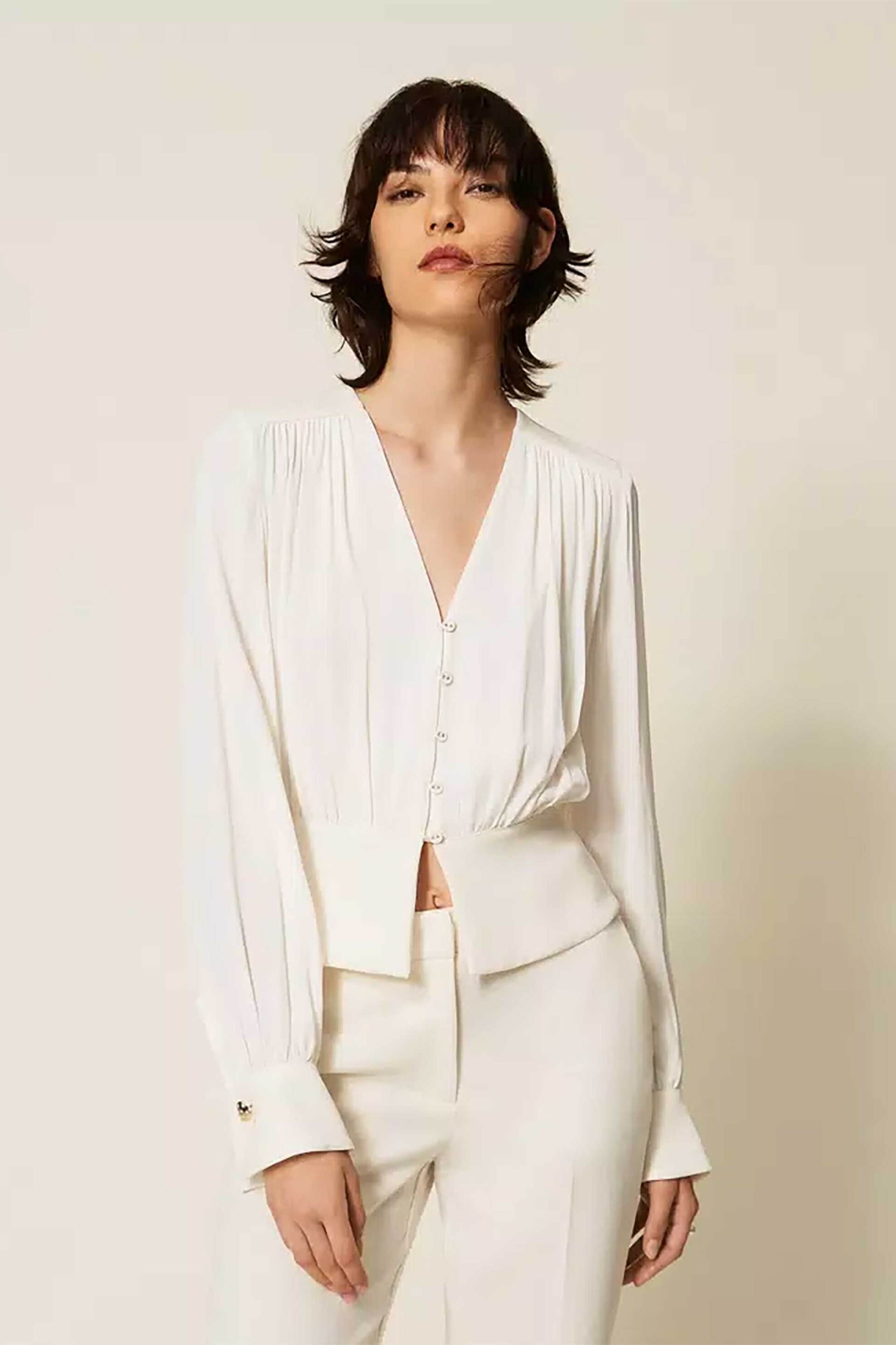 TWINSET Twinset γυναικείο πουκάμισο με πιέτες - 262TP2434 Εκρού