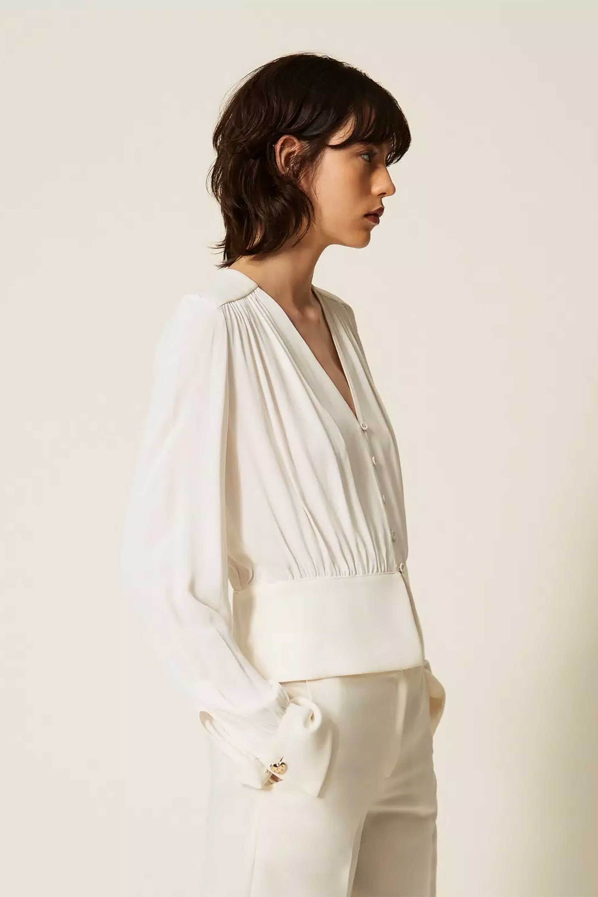 TWINSET Twinset γυναικείο πουκάμισο με πιέτες - 262TP2434 Εκρού - 3