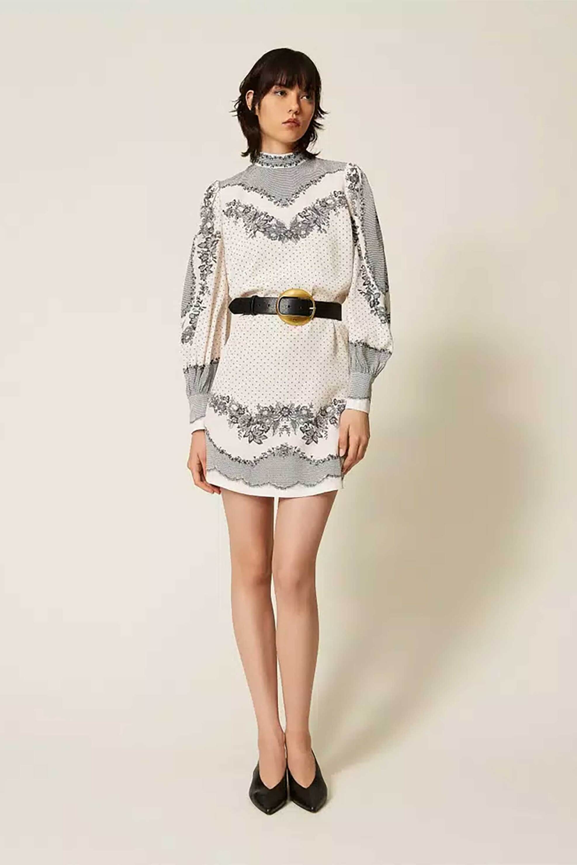 Twinset γυναικείο mini φόρεμα με floral print - 262TP267C Λευκό