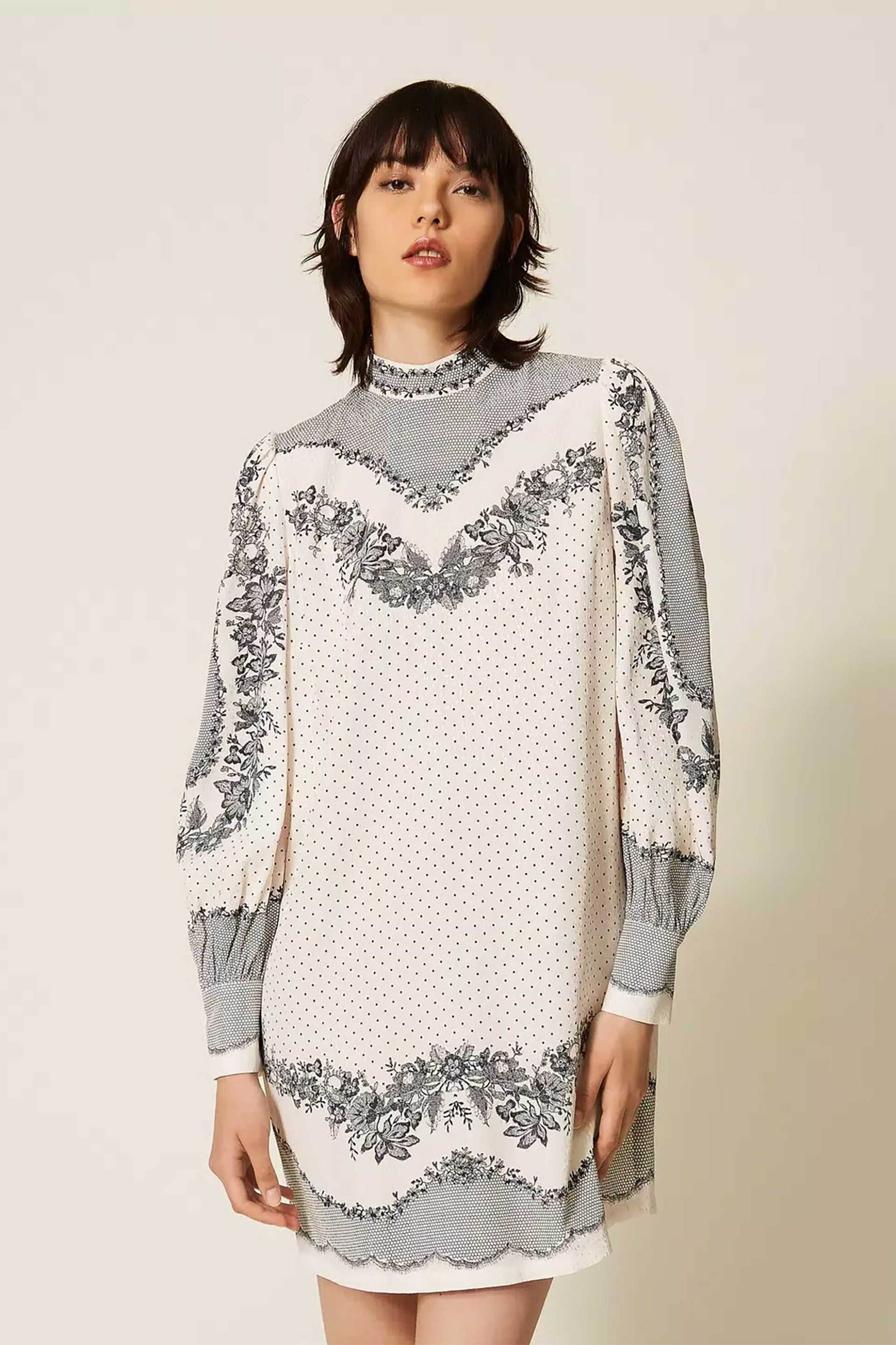 Twinset γυναικείο mini φόρεμα με floral print - 262TP267C Λευκό