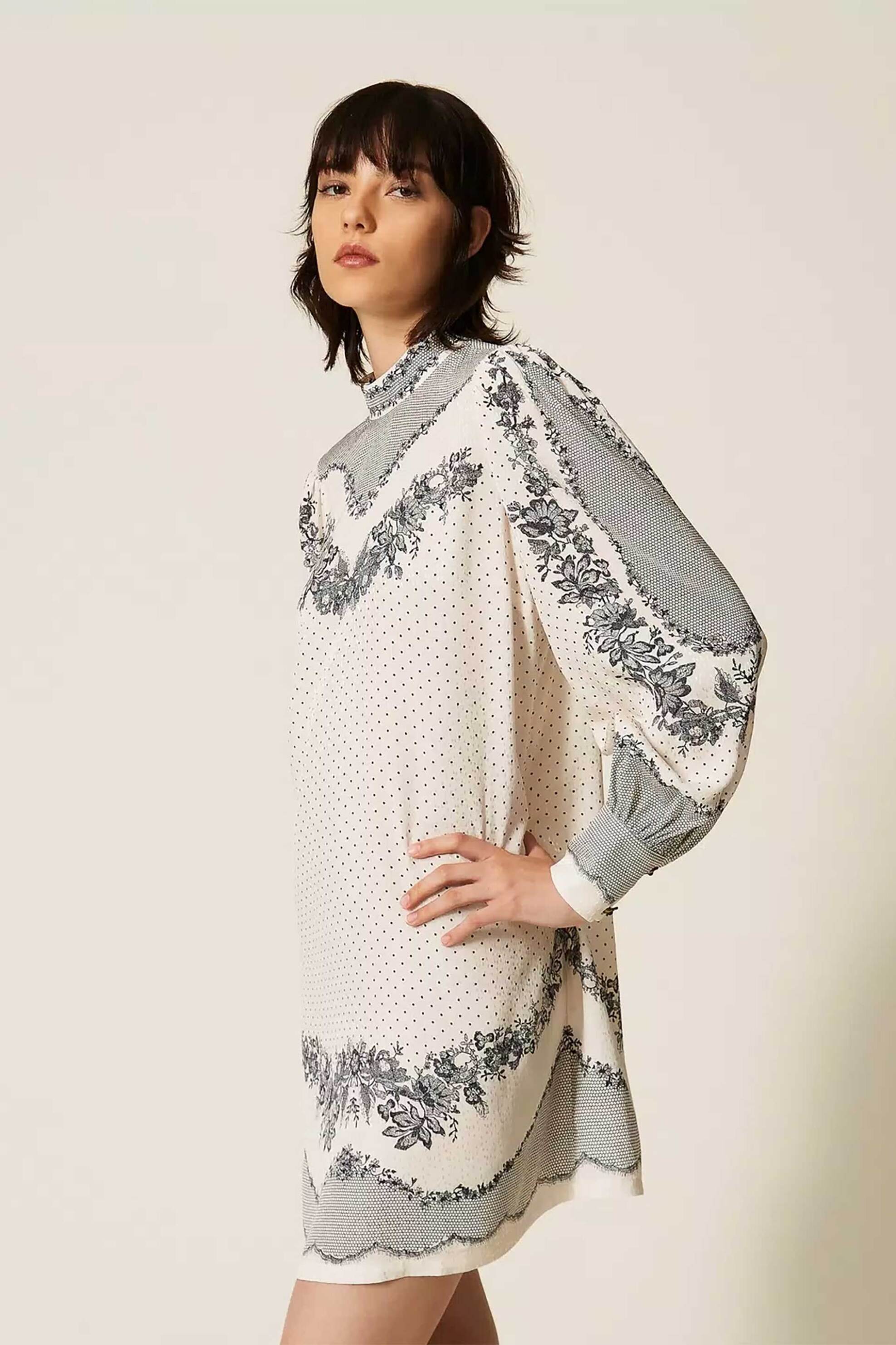 TWINSET Twinset γυναικείο mini φόρεμα με floral print - 262TP267C Λευκό - 3