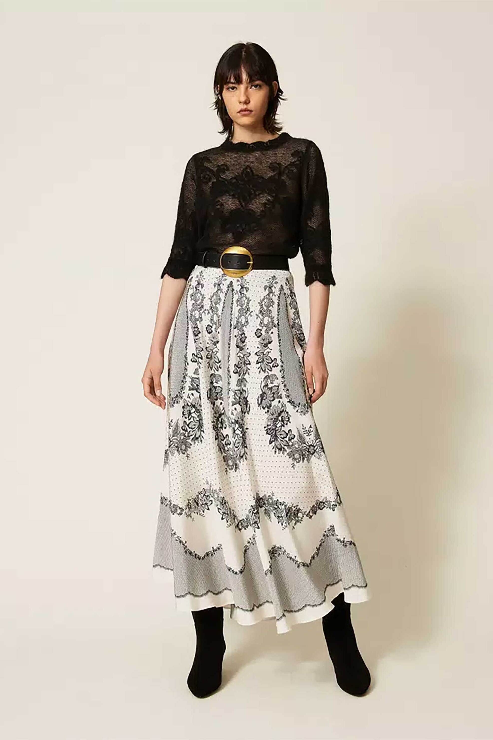 TWINSET Twinset γυναικεία maxi φούστα με all-over floral print - 262TP267E Λευκό