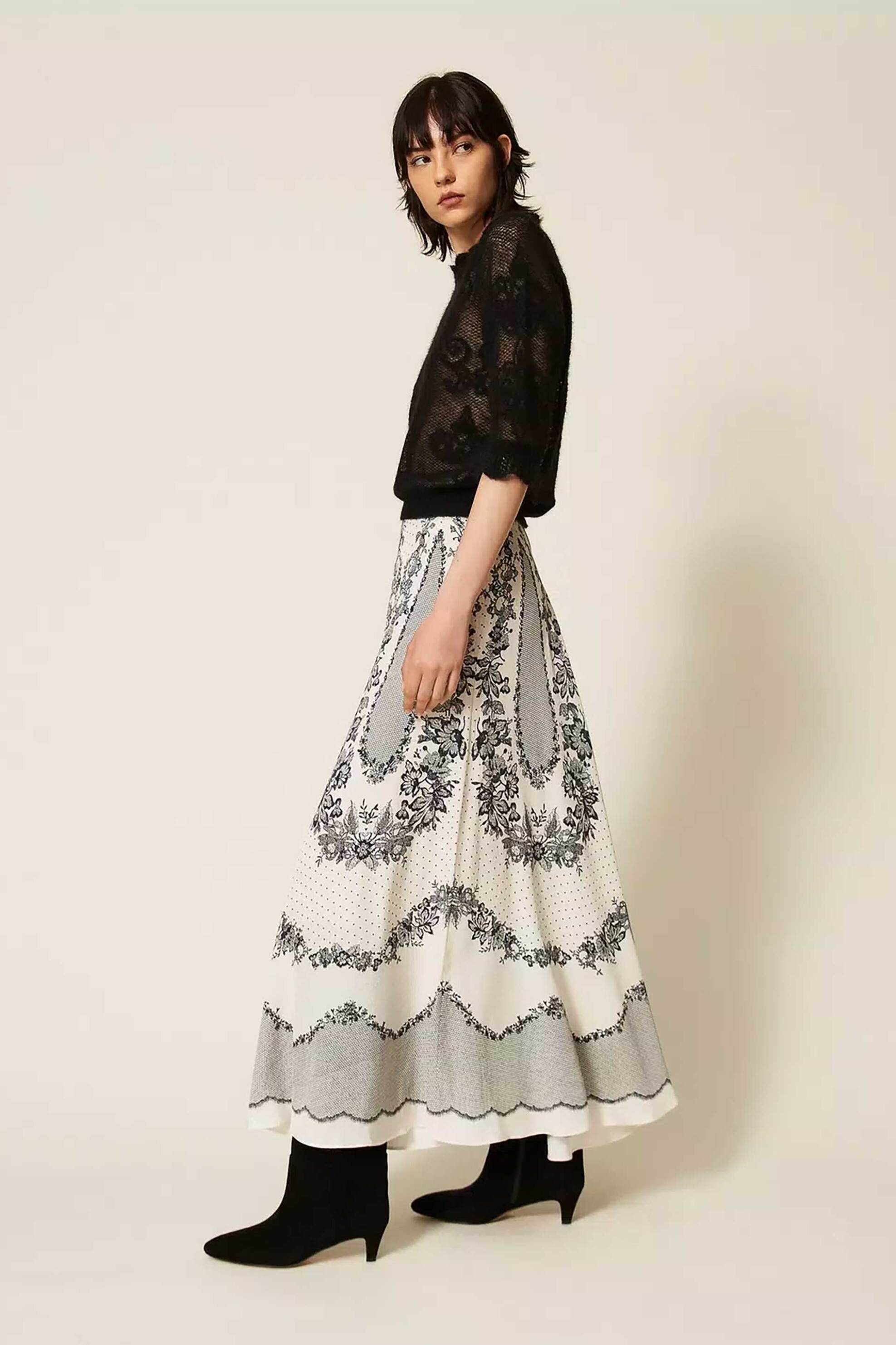 TWINSET Twinset γυναικεία maxi φούστα με all-over floral print - 262TP267E Λευκό - 3