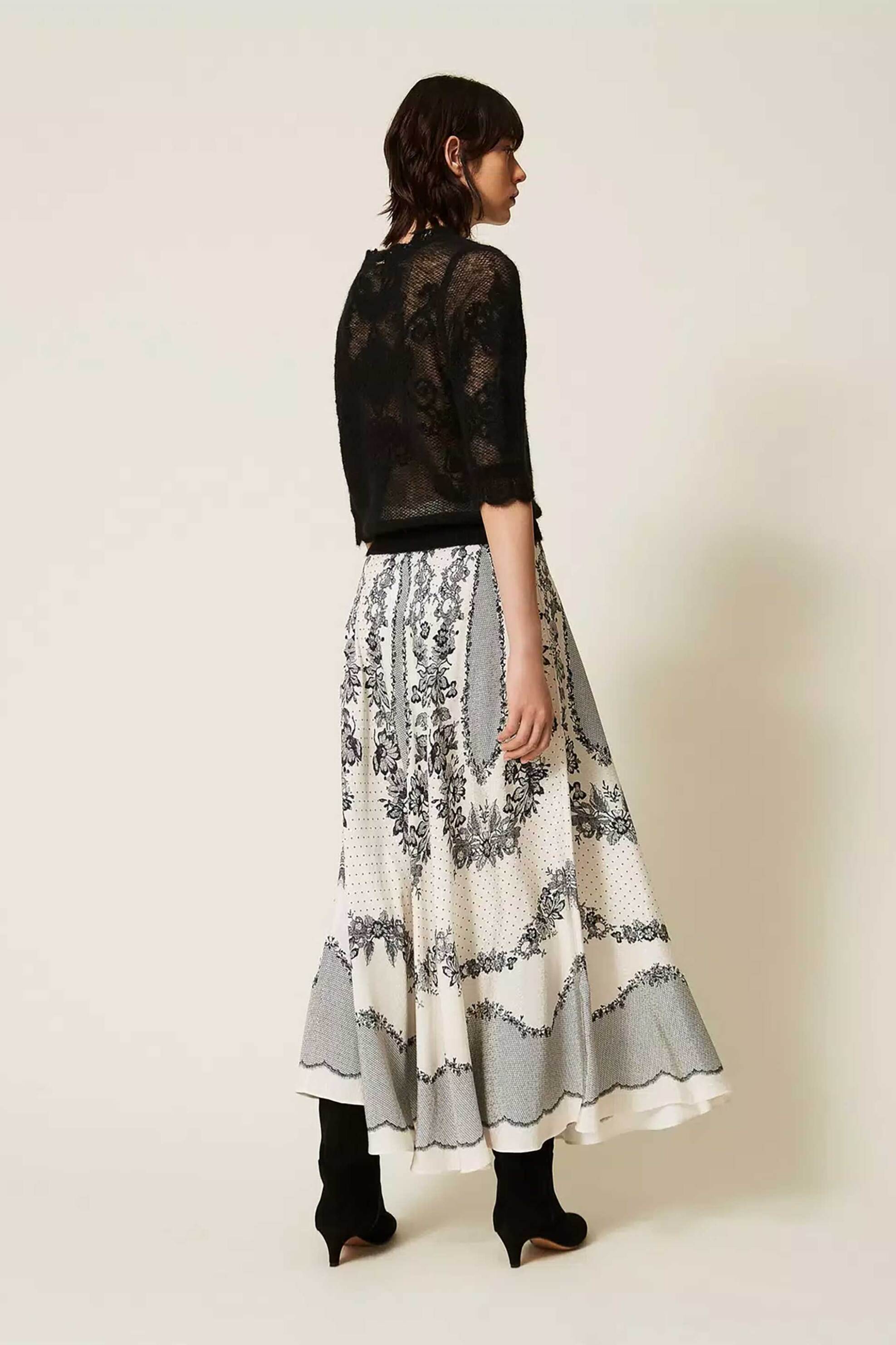TWINSET Twinset γυναικεία maxi φούστα με all-over floral print - 262TP267E Λευκό - 4