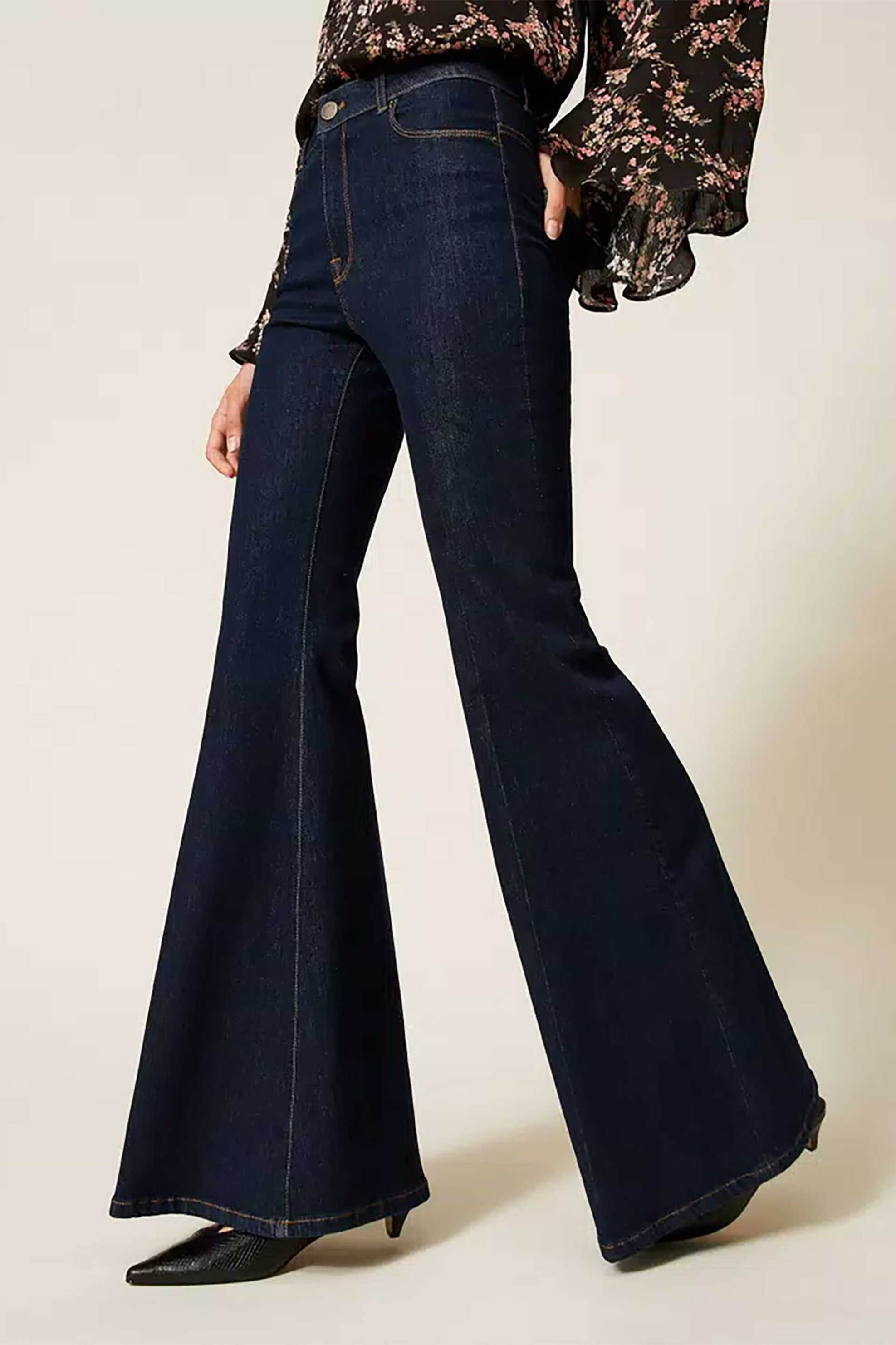 TWINSET Twinset γυναικείο παντελόνι Flared Fit - 262TP2900 Μπλε Σκούρο - 3