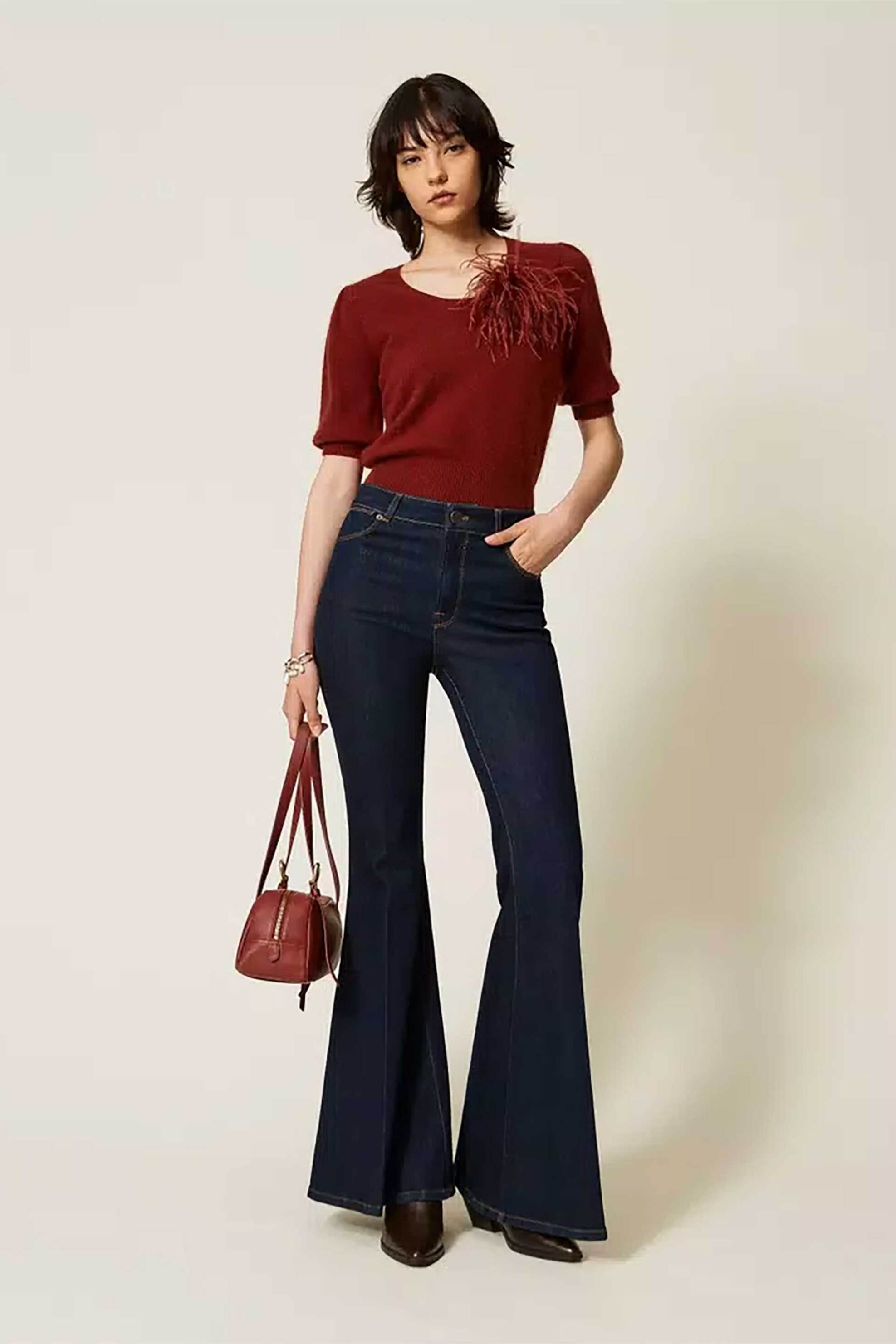 TWINSET Twinset γυναικεία μπλούζα πλεκτή με αποσπώμενη καρφίτσα - 262TP3260 Μπορντό - 3