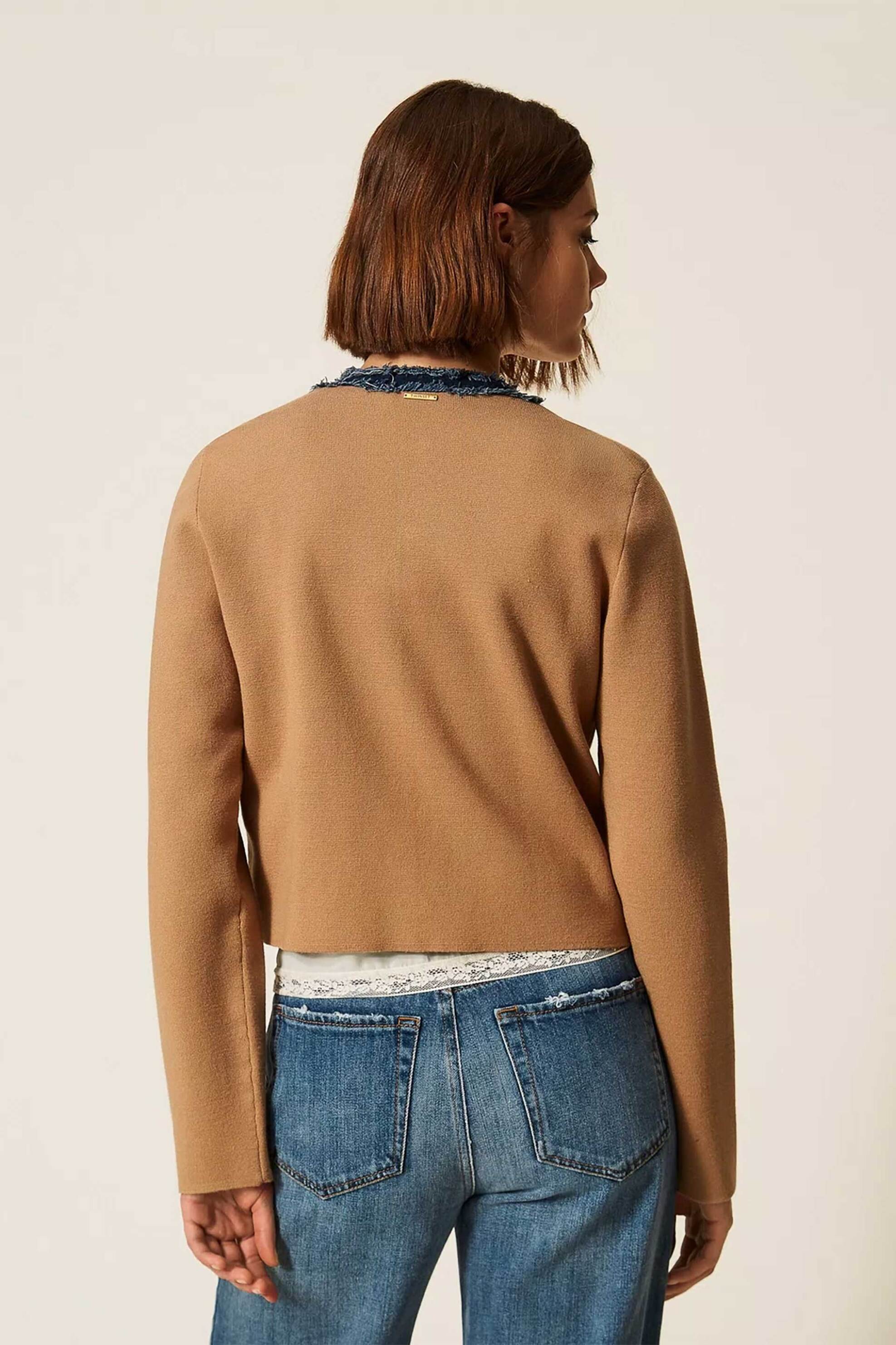 TWINSET Twinset γυναικεία ζακέτα με denim λεπτομέρειες - 262LI3GAA Ταμπά - 4