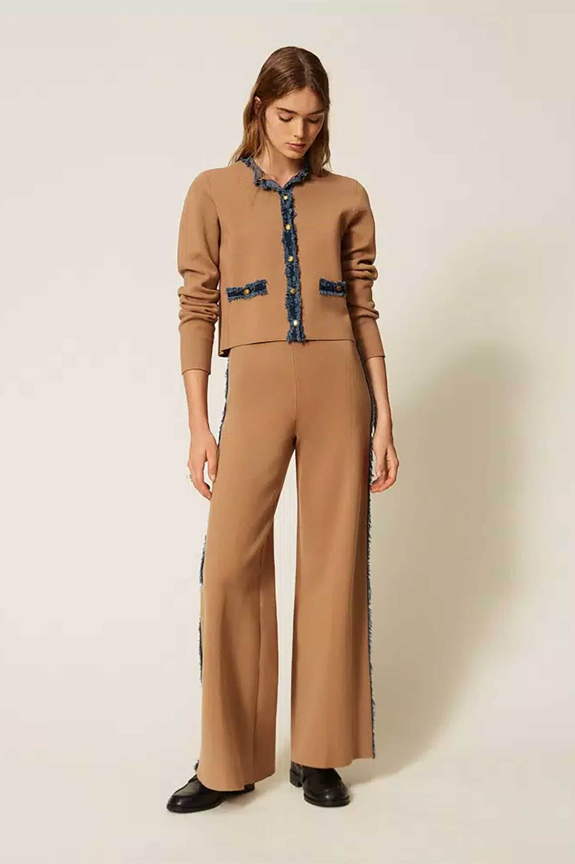 TWINSET Twinset γυναικείο πλεκτό παντελόνι με denim ρέλι - 262LI3GDD Ταμπά