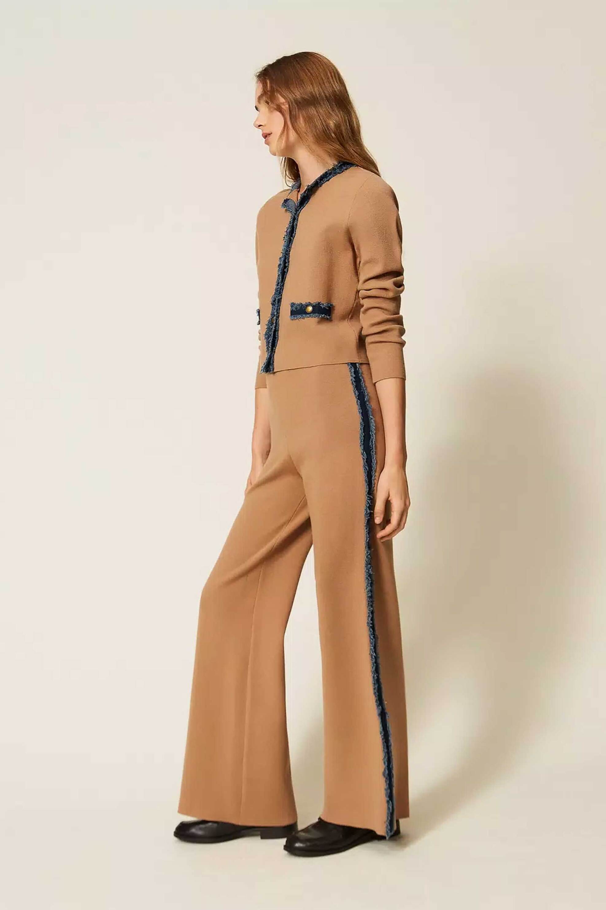TWINSET Twinset γυναικείο πλεκτό παντελόνι με denim ρέλι - 262LI3GDD Ταμπά - 2