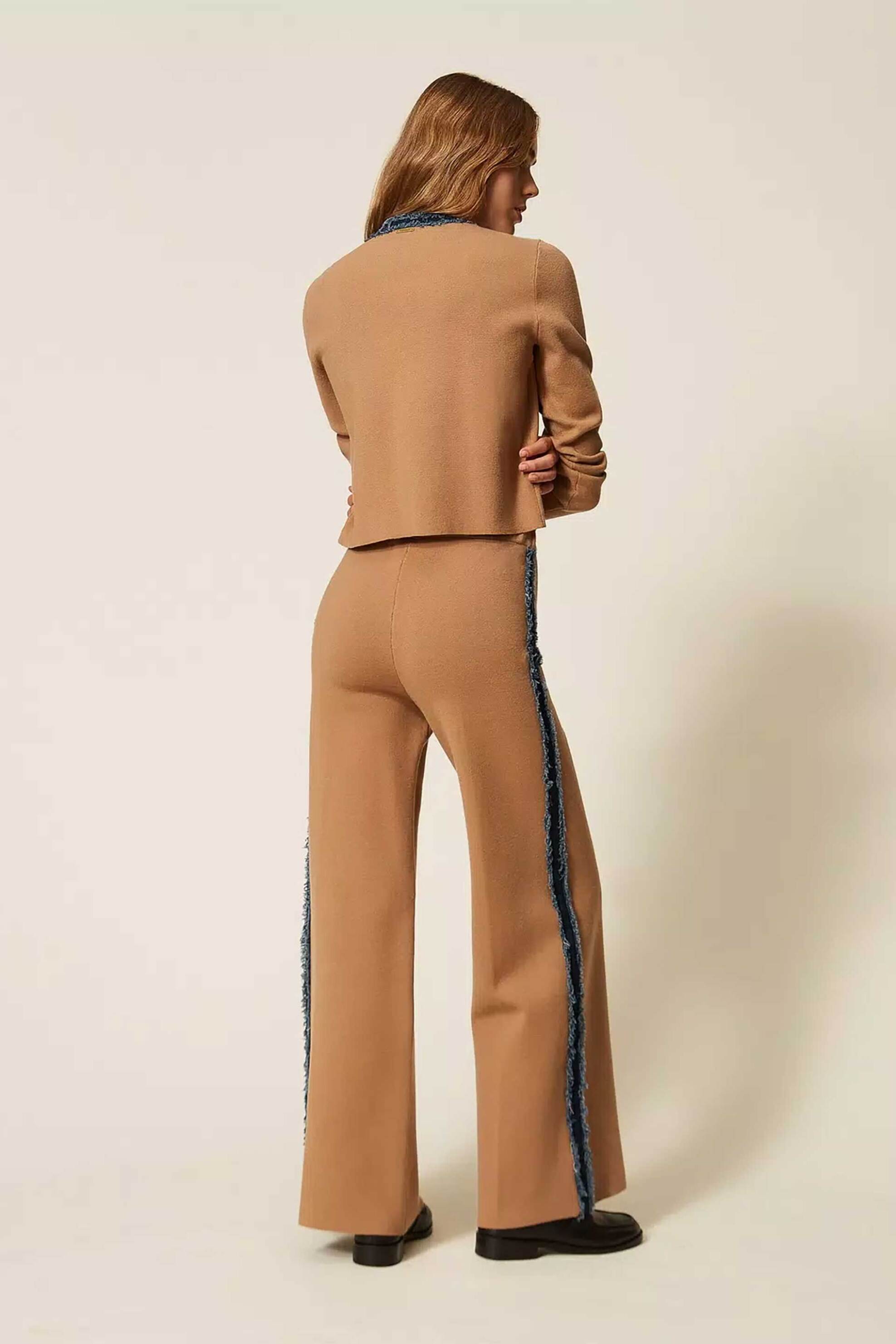 TWINSET Twinset γυναικείο πλεκτό παντελόνι με denim ρέλι - 262LI3GDD Ταμπά - 3