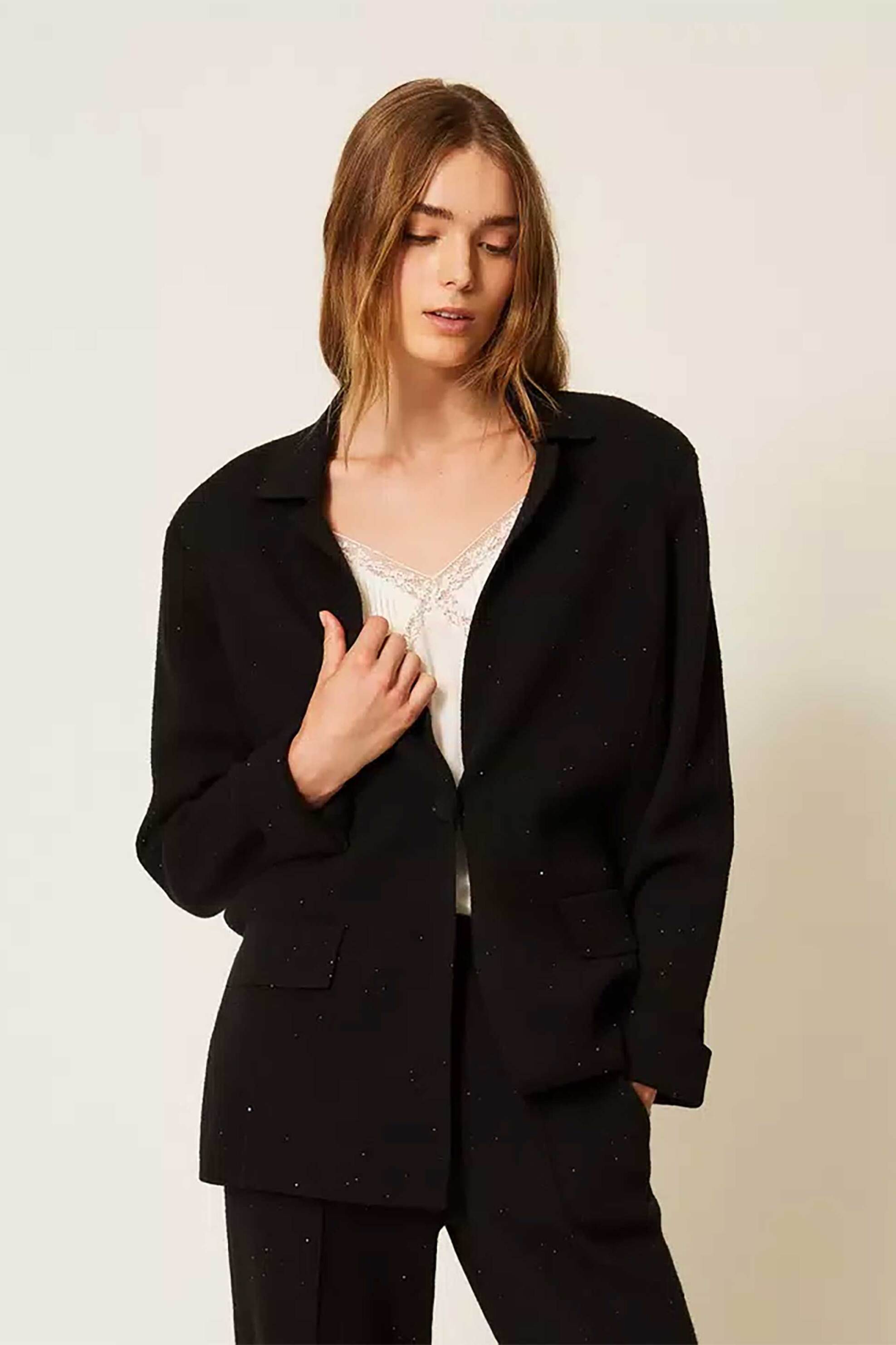 TWINSET Twinset γυναικεία ζακέτα με παγιέτα - 262LI3PAA Μαύρο