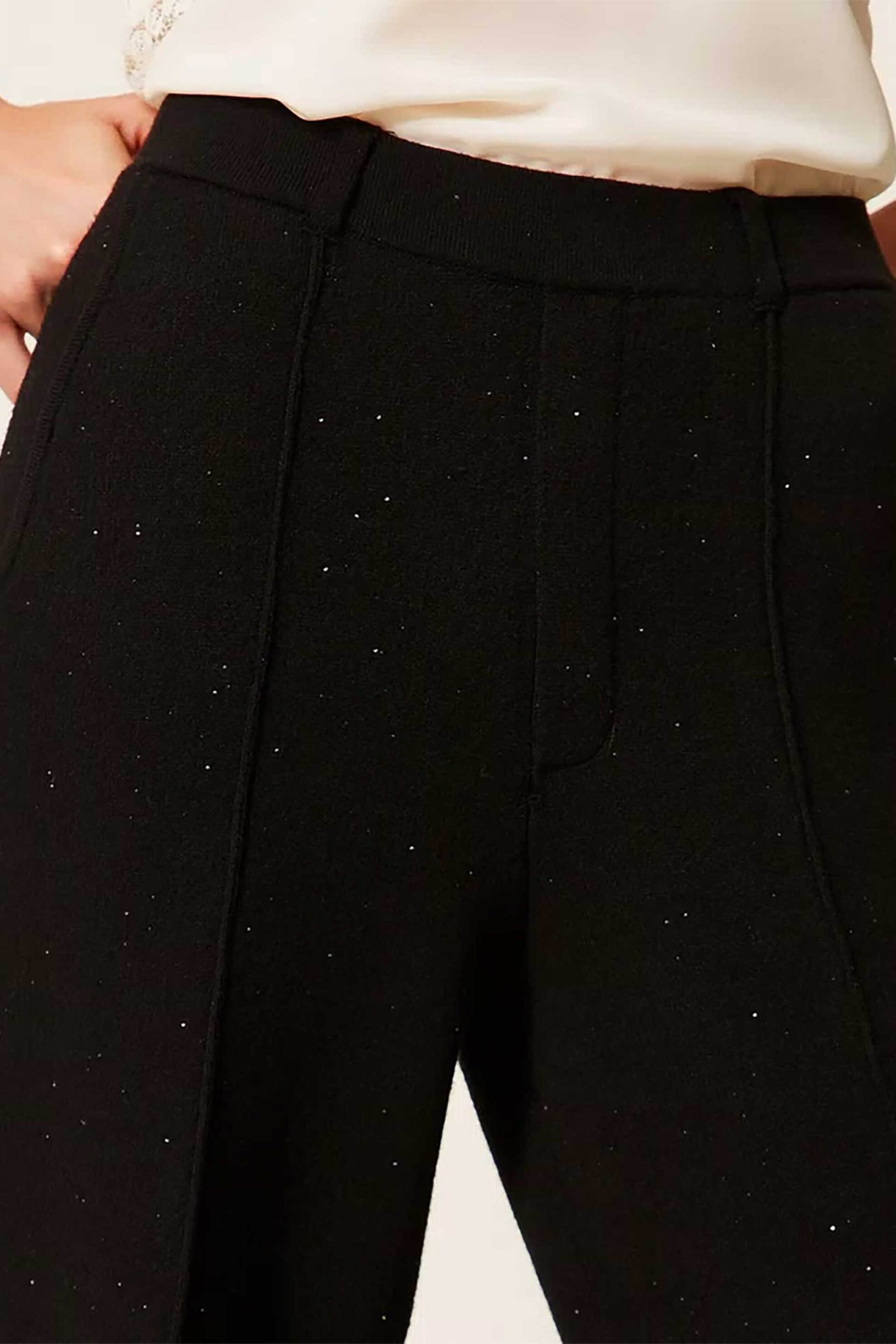 TWINSET Twinset γυναικείο πλεκτό παντελόνι με παγιέτα - 262LI3PBB Μαύρο - 2