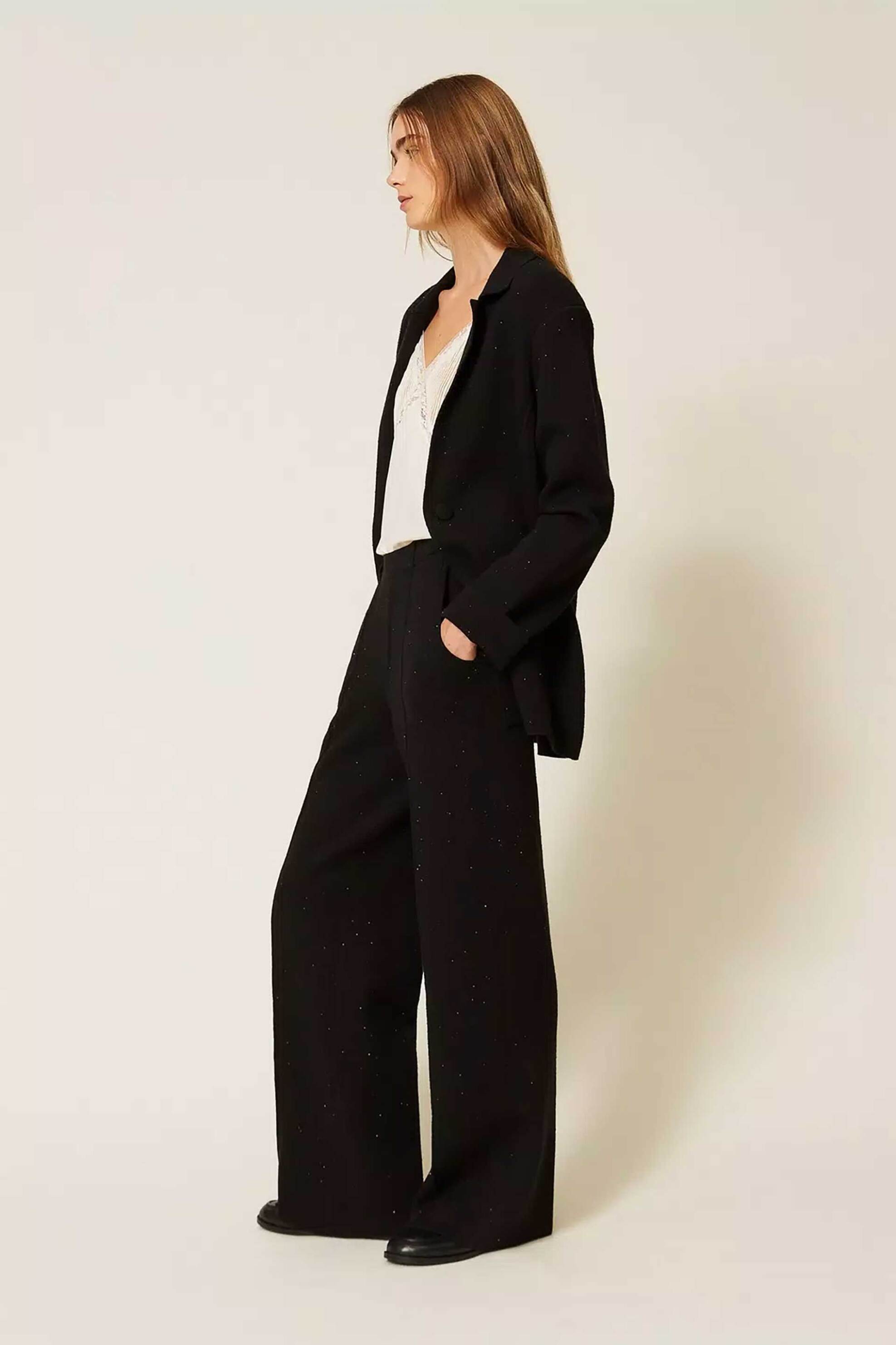 TWINSET Twinset γυναικείο πλεκτό παντελόνι με παγιέτα - 262LI3PBB Μαύρο - 3