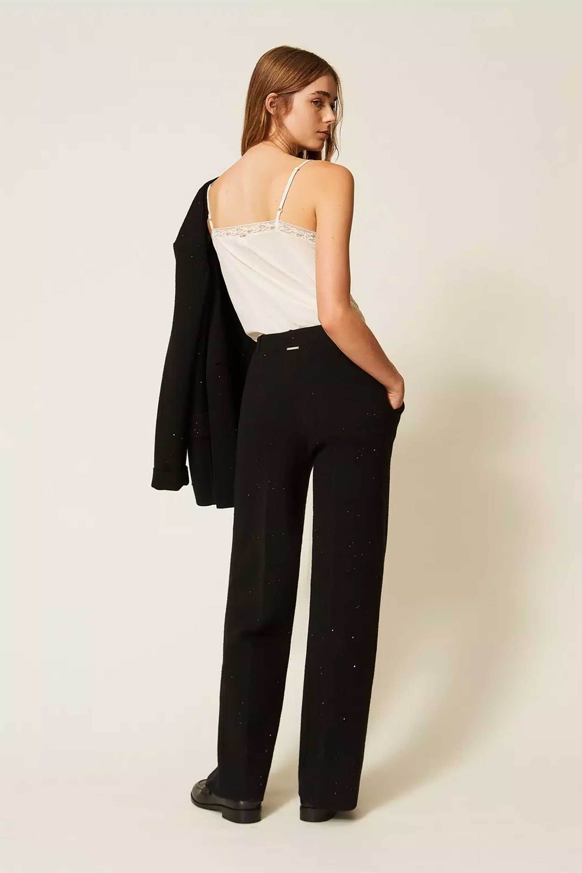 TWINSET Twinset γυναικείο πλεκτό παντελόνι με παγιέτα - 262LI3PBB Μαύρο - 4