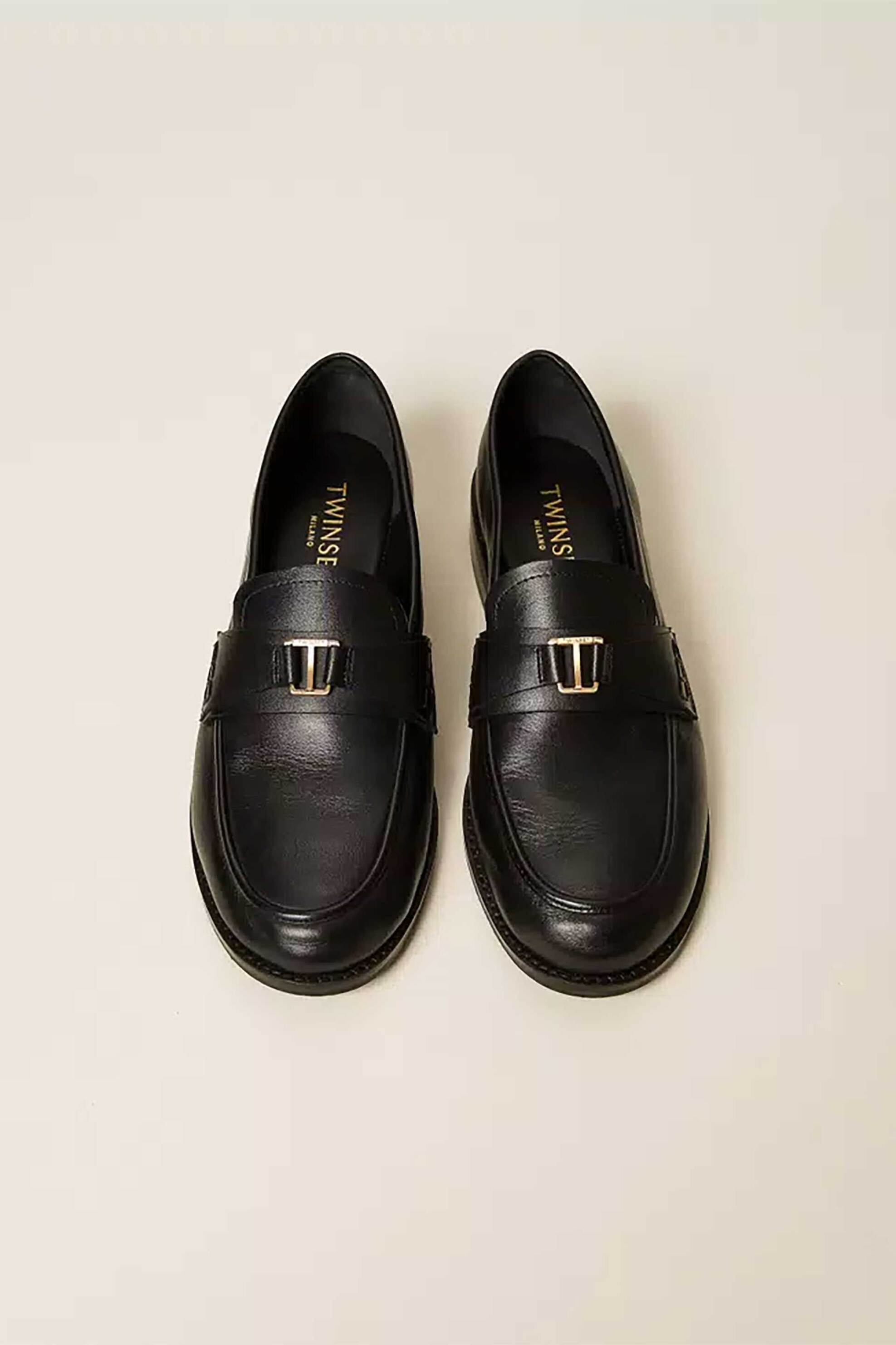 TWINSET Twinset γυναικεία δερμάτινα loafers με λογότυπο - 262TCP020 Μαύρο - 4