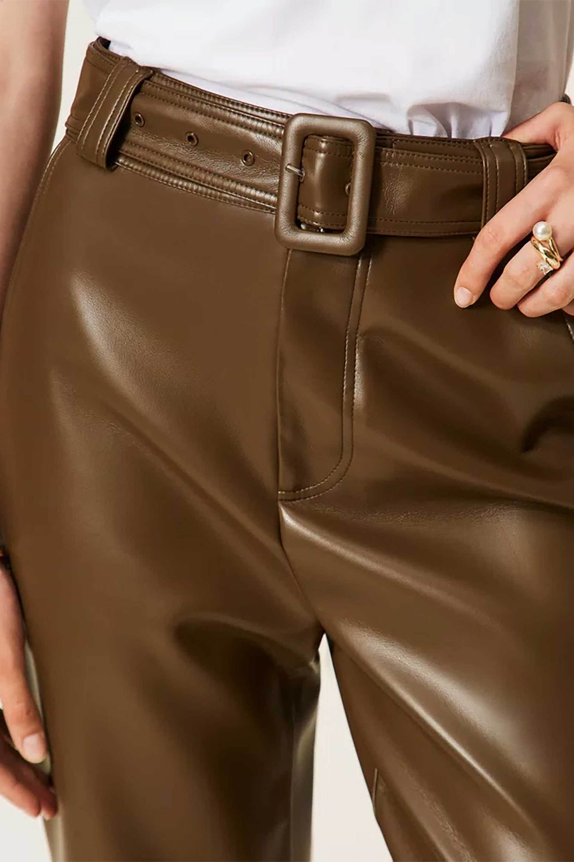 TWINSET Twinset γυναικείο παντελόνι από faux δέρμα με ζώνη - 262TP2051 Λαδί - 2